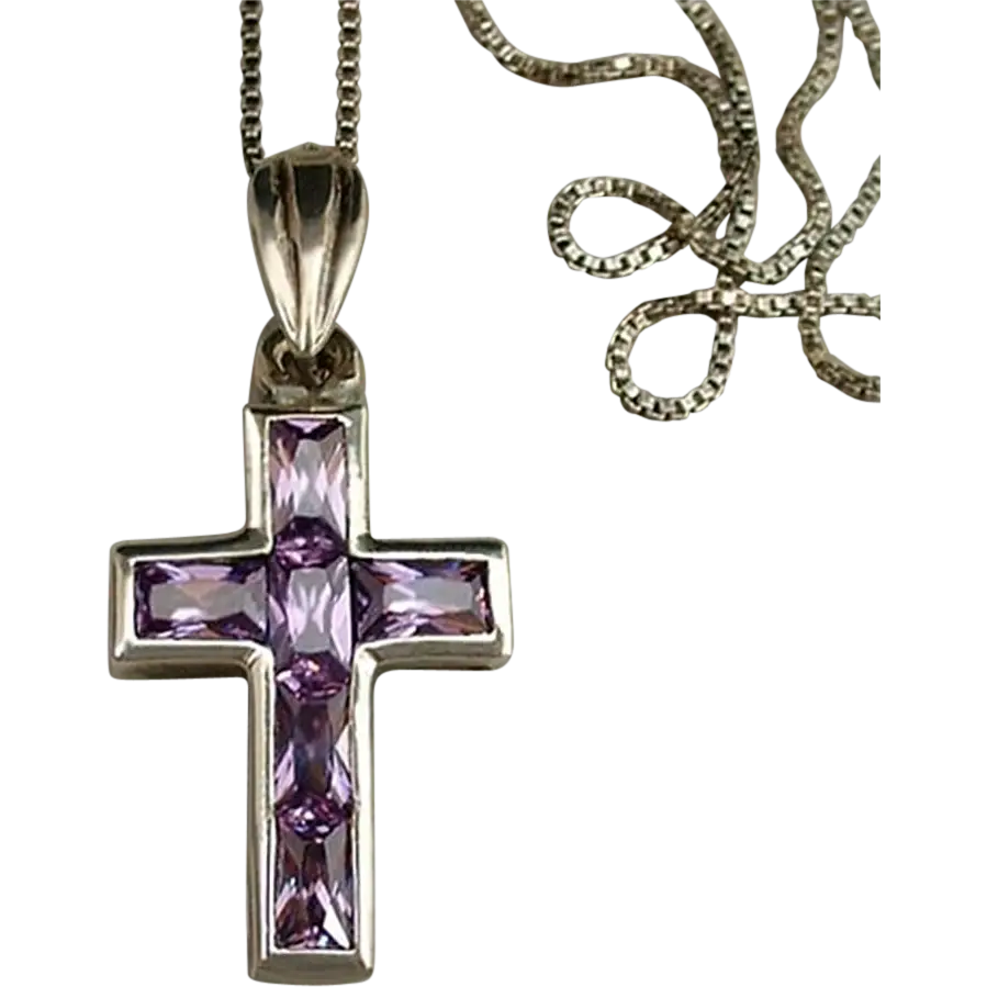 Amethyst Cross Pendant Necklace