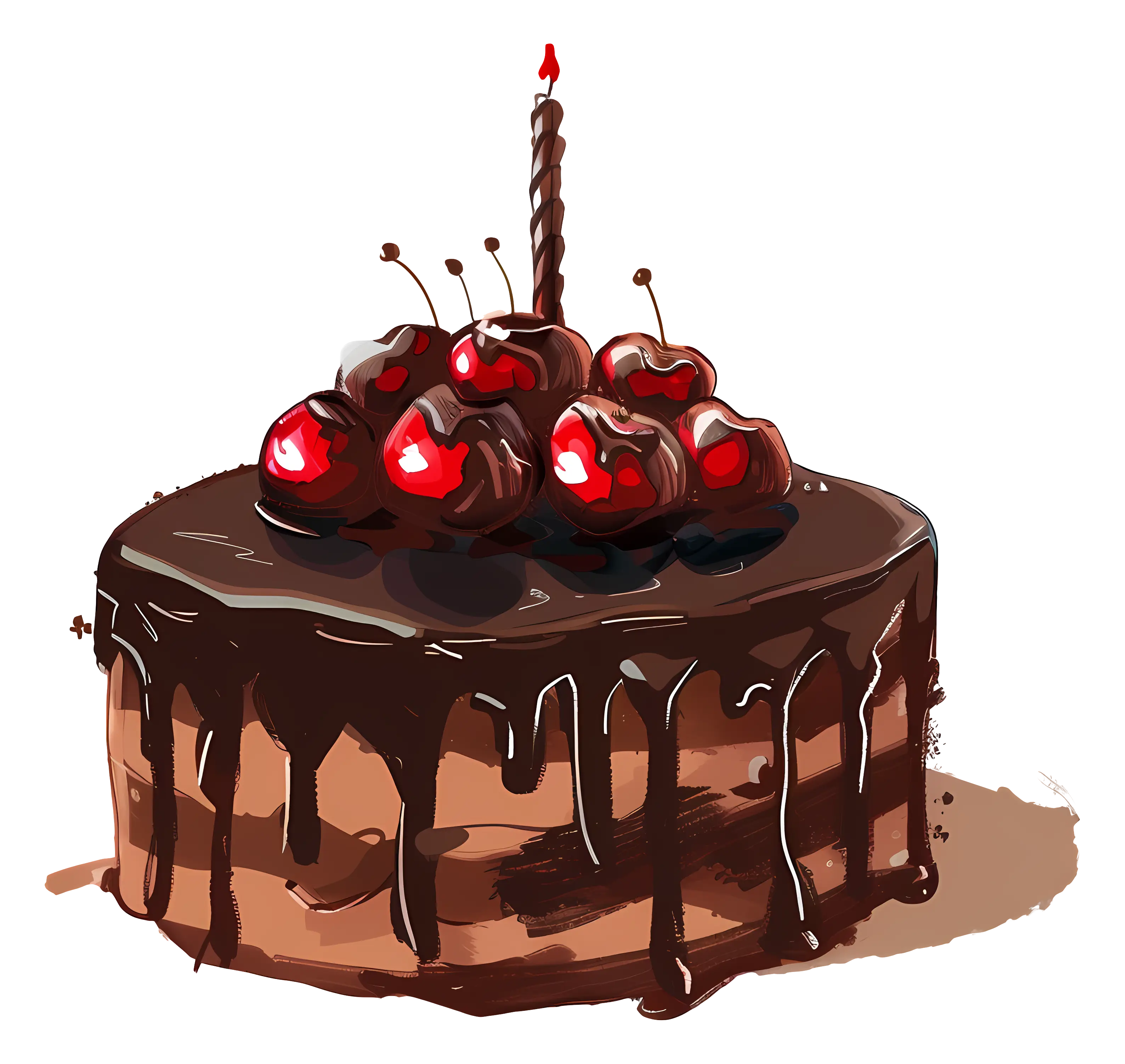 Chocolate Birthday Cake with Cherries and Candle