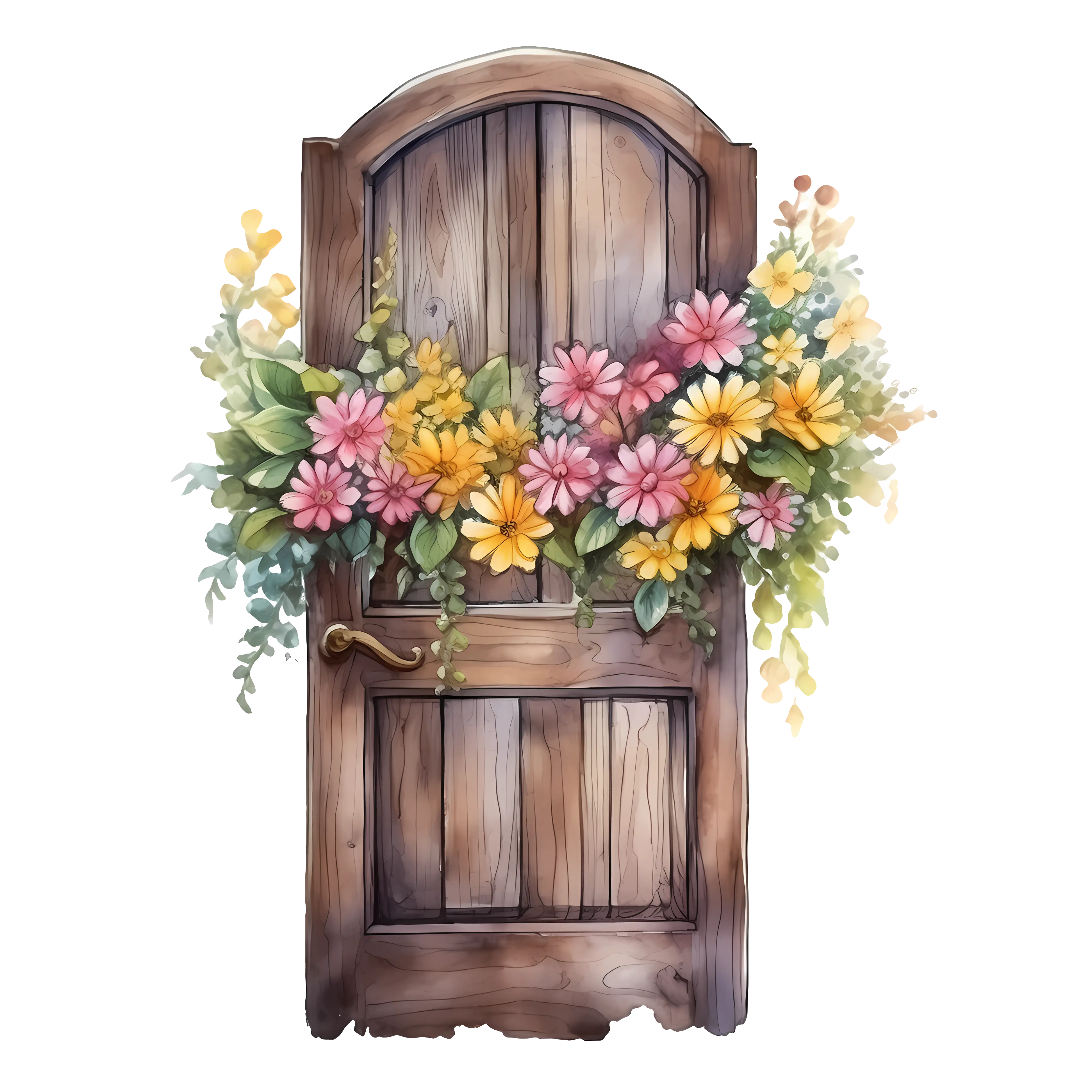 Wooden Door with Colorful Flower Decoration