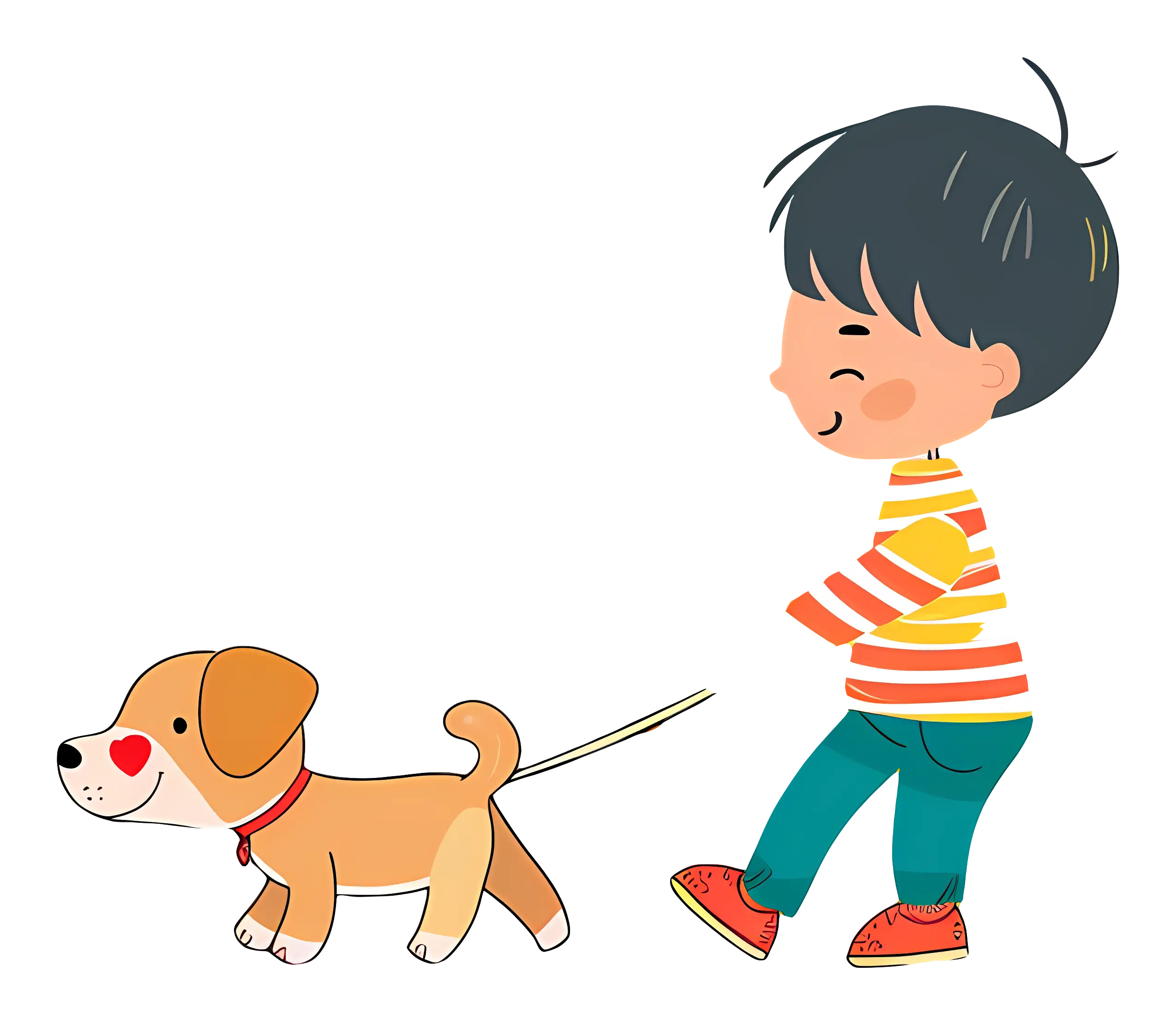 Child Walking Dog on Leash Cartoon