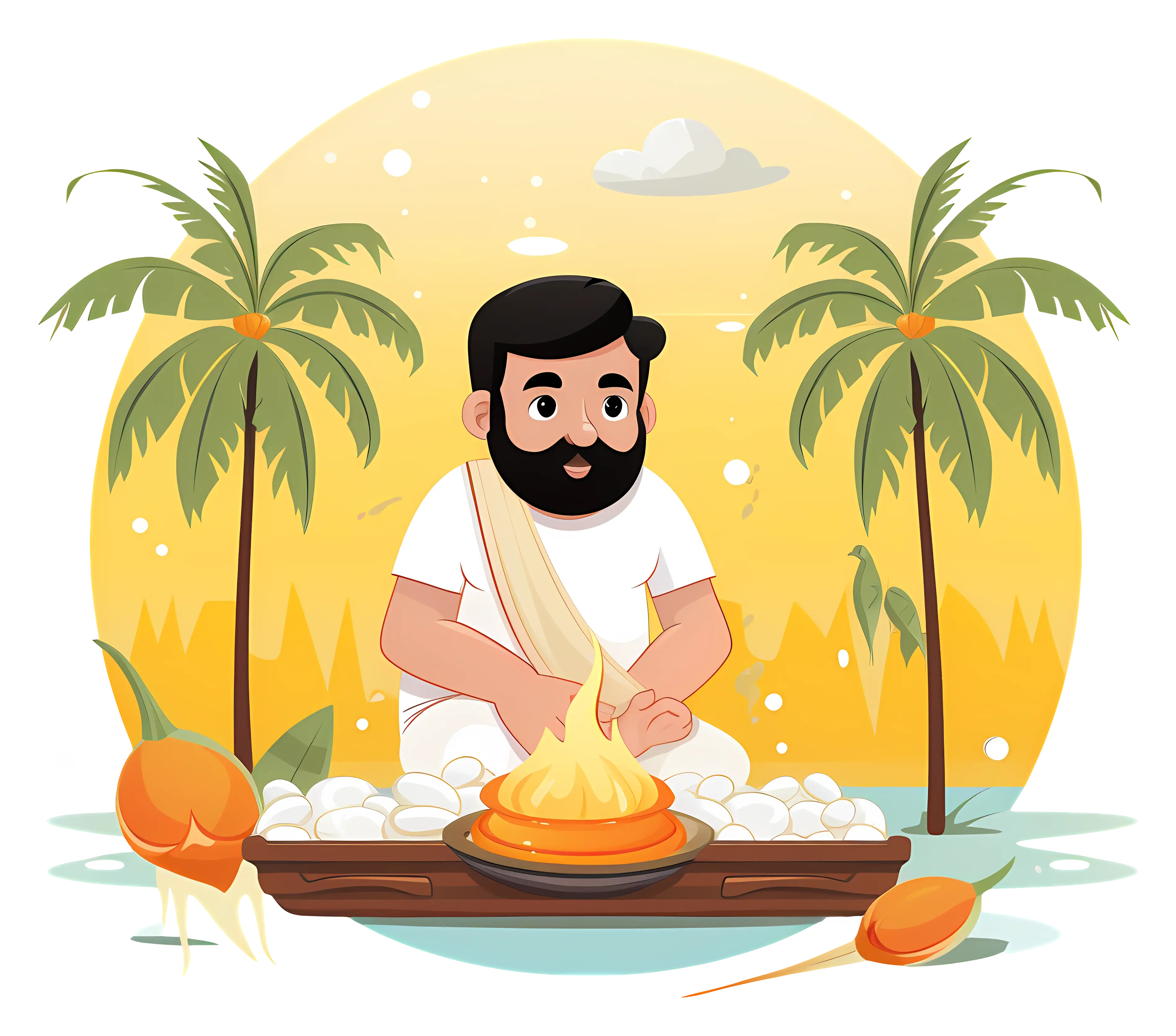 Man Cooking Outdoors with Palm Trees