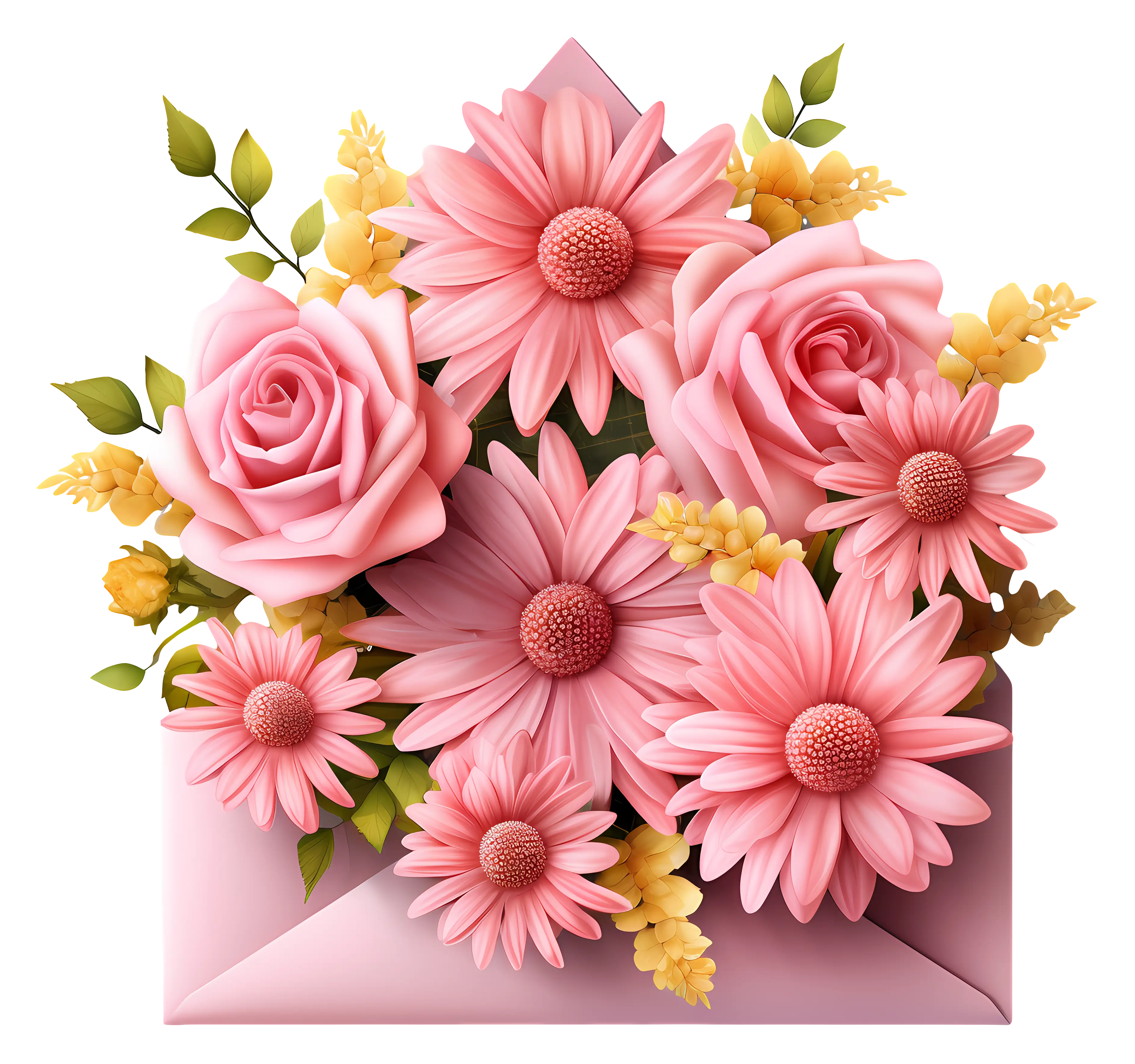Pink Roses and Daisies in an Envelope