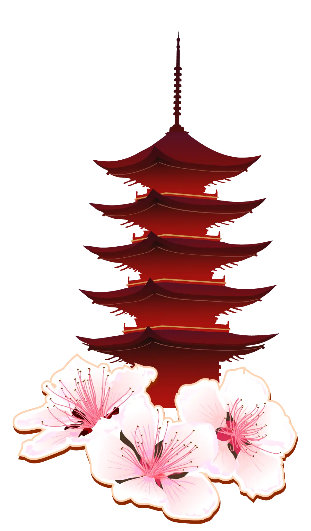 Japanese Pagoda with Cherry Blossoms