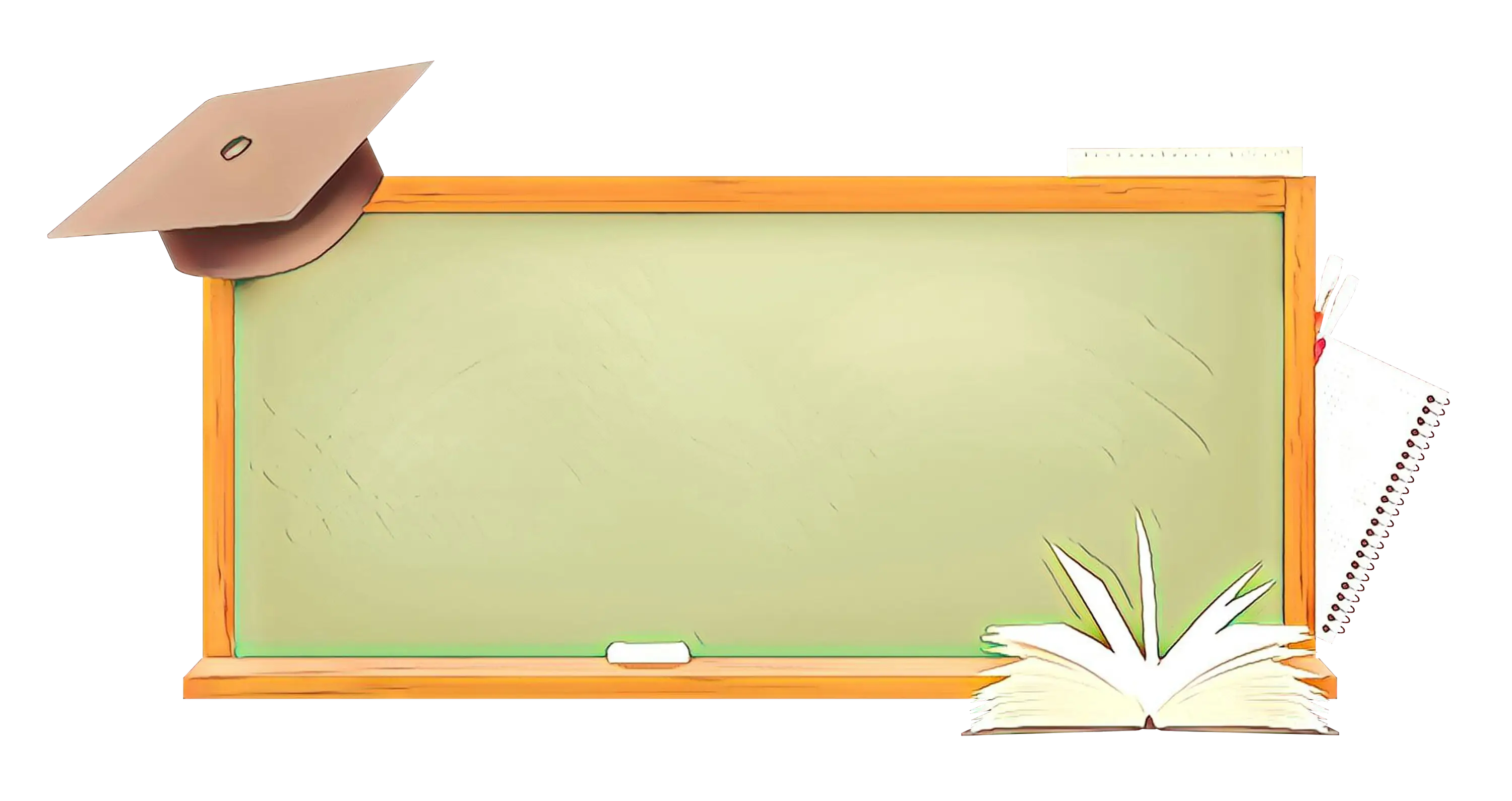 Educational Chalkboard with Book and Graduation Cap