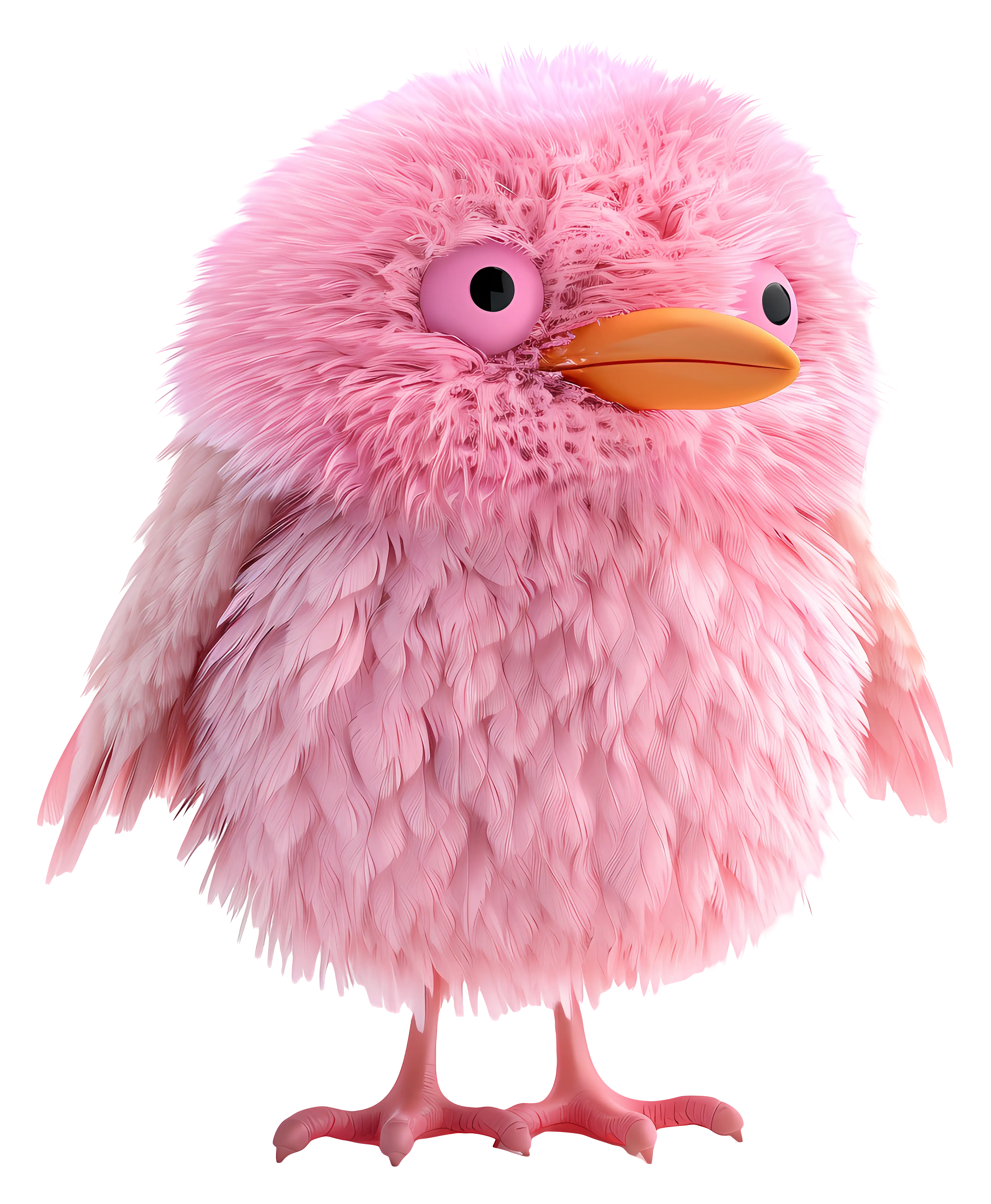 Adorable Fluffy Pink Bird Cartoon