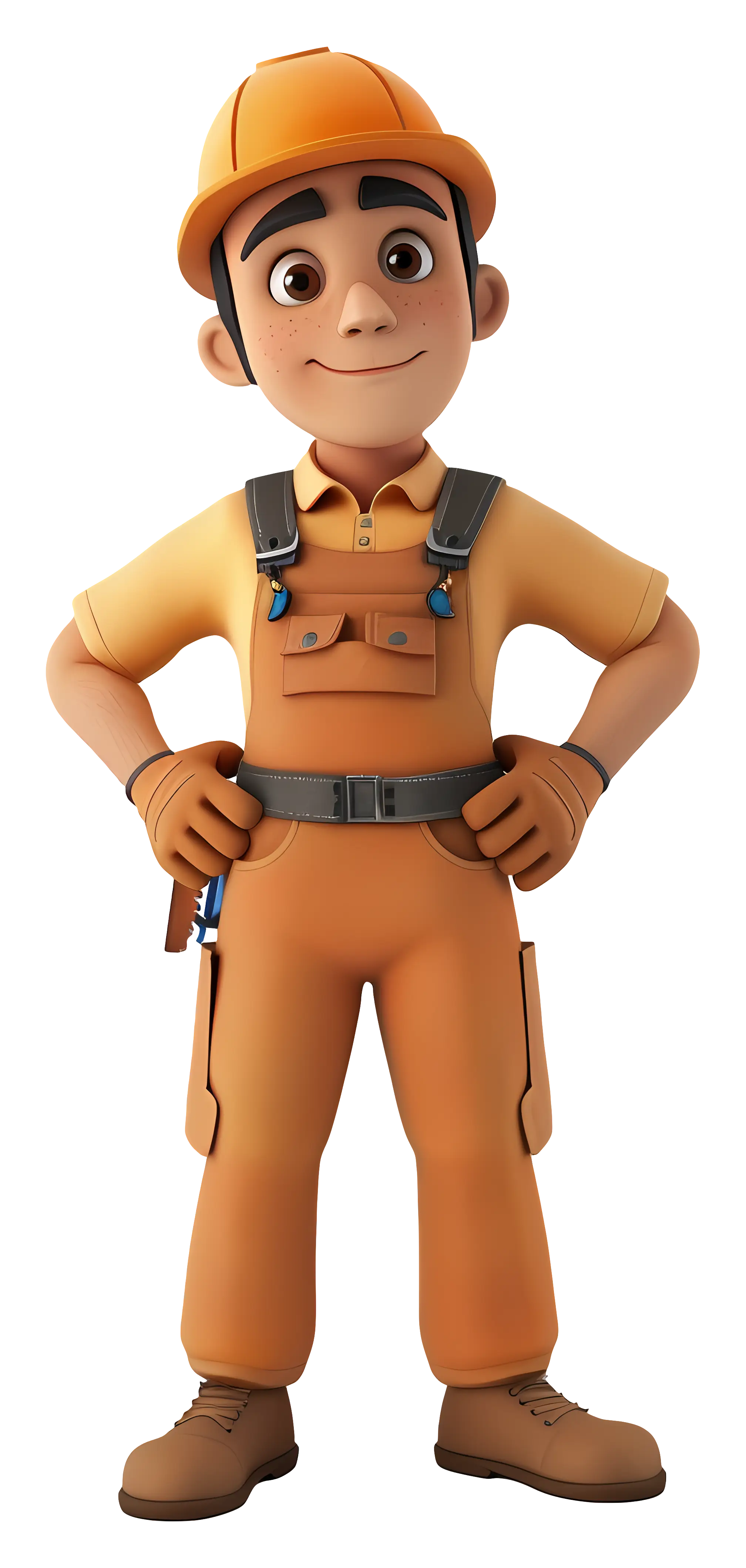 Cartoon Construction Worker in Safety Uniform