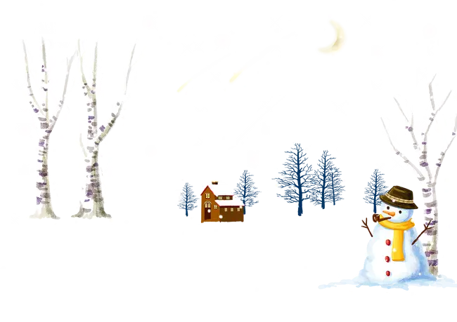 Snowman with Scarf in a Wintery Landscape