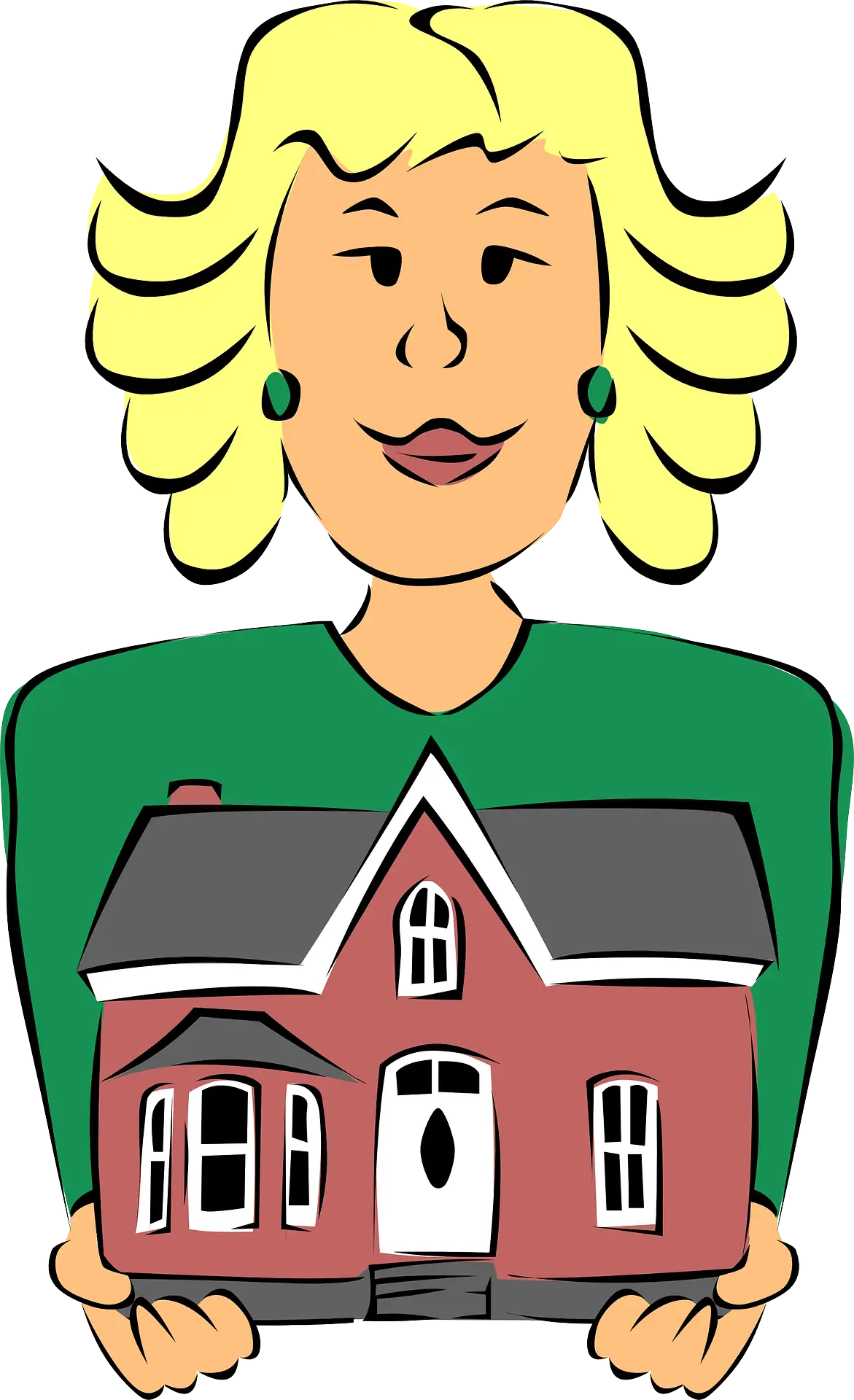 Cartoon Woman Holding House Model