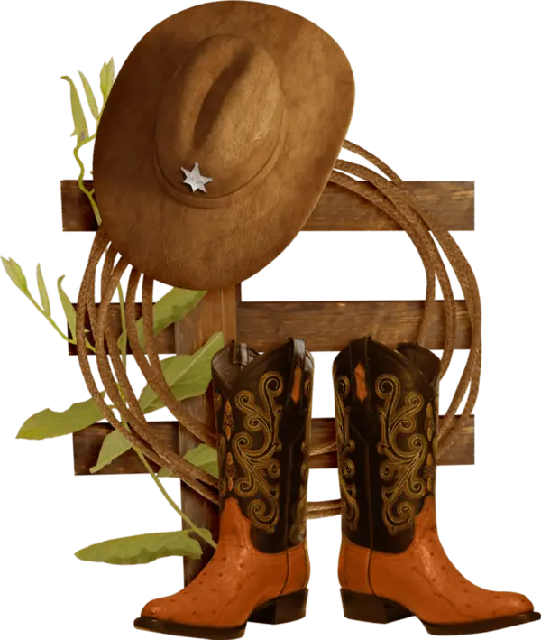 Cowboy Boots and Hat with Rope