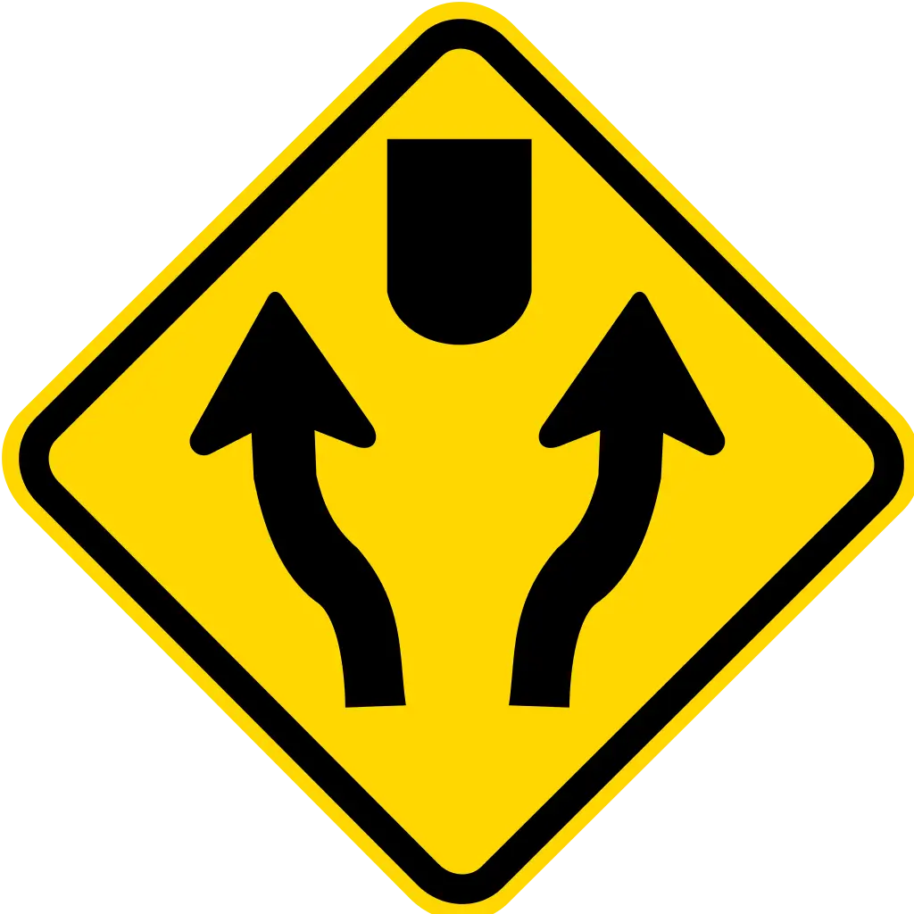 Yellow Traffic Warning Sign with Arrow Design