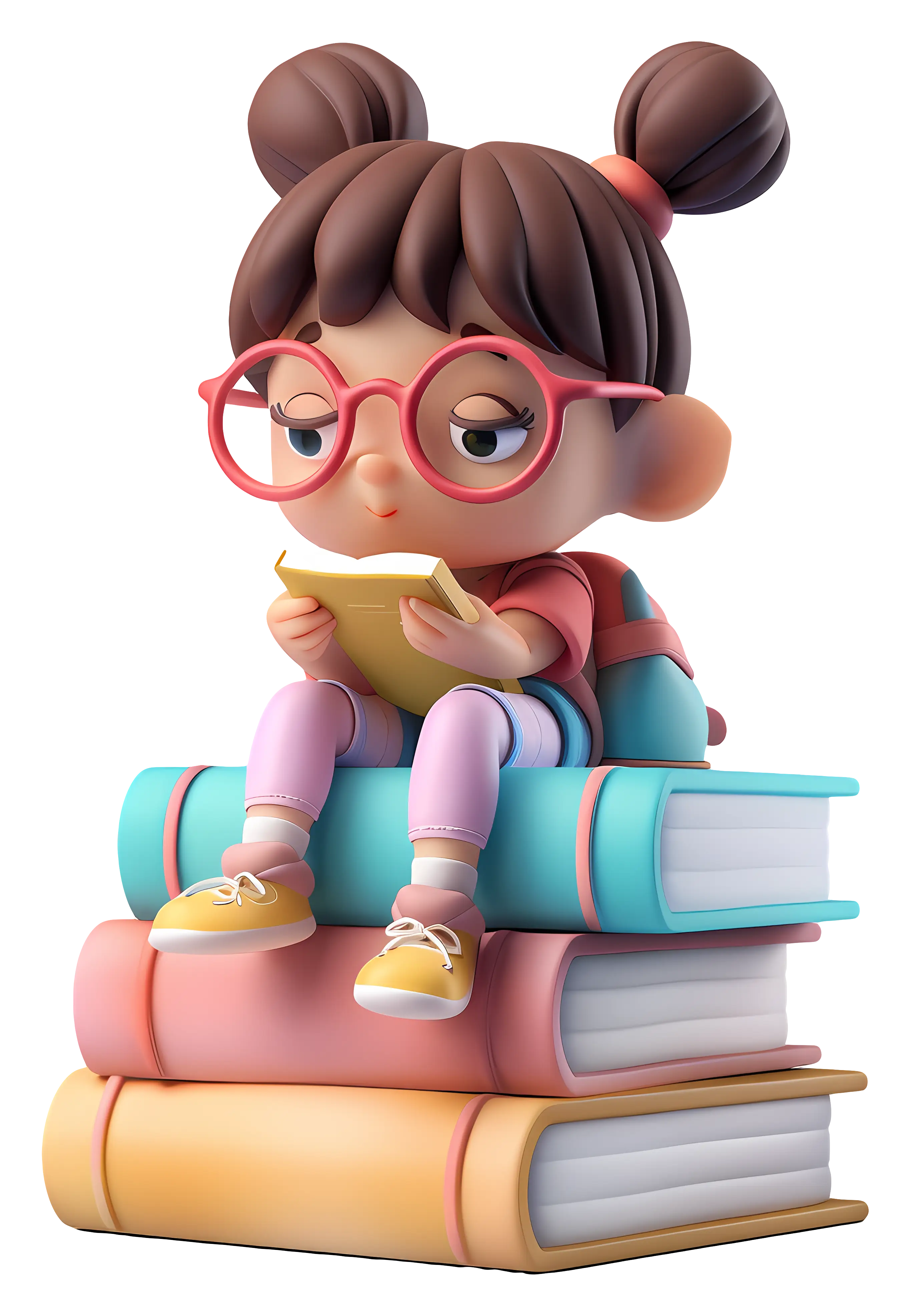 Cute Girl Reading on Stack of Books