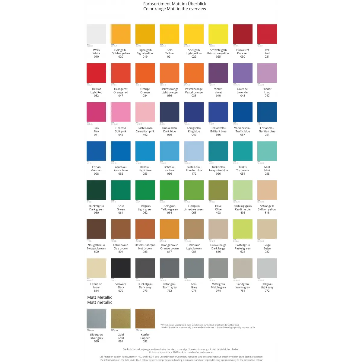 Color Chart with Various Swatches
