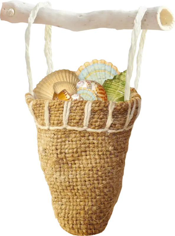 Woven Basket with Decorative Seashells