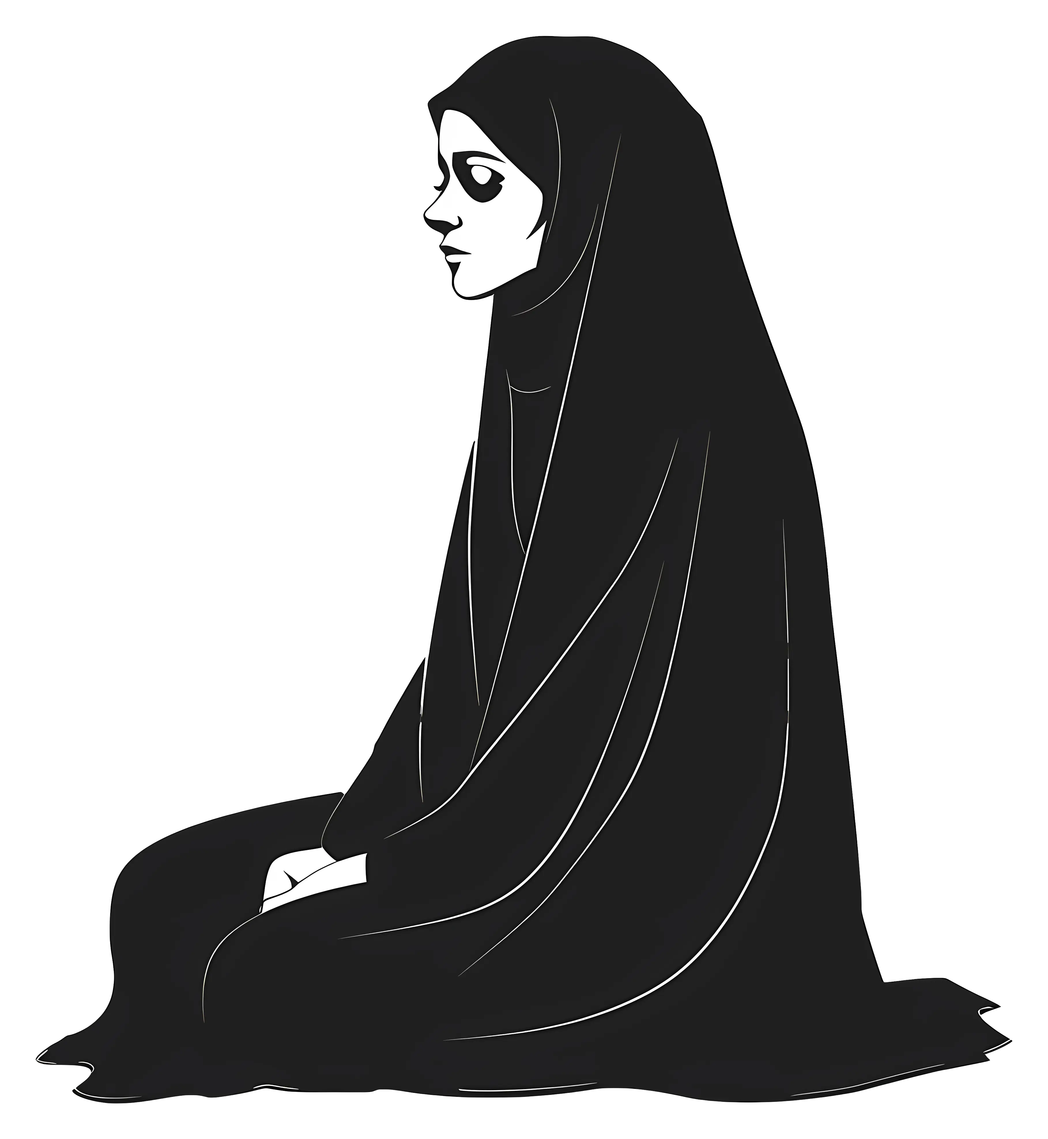 Artistic Black and White Woman Praying Illustration