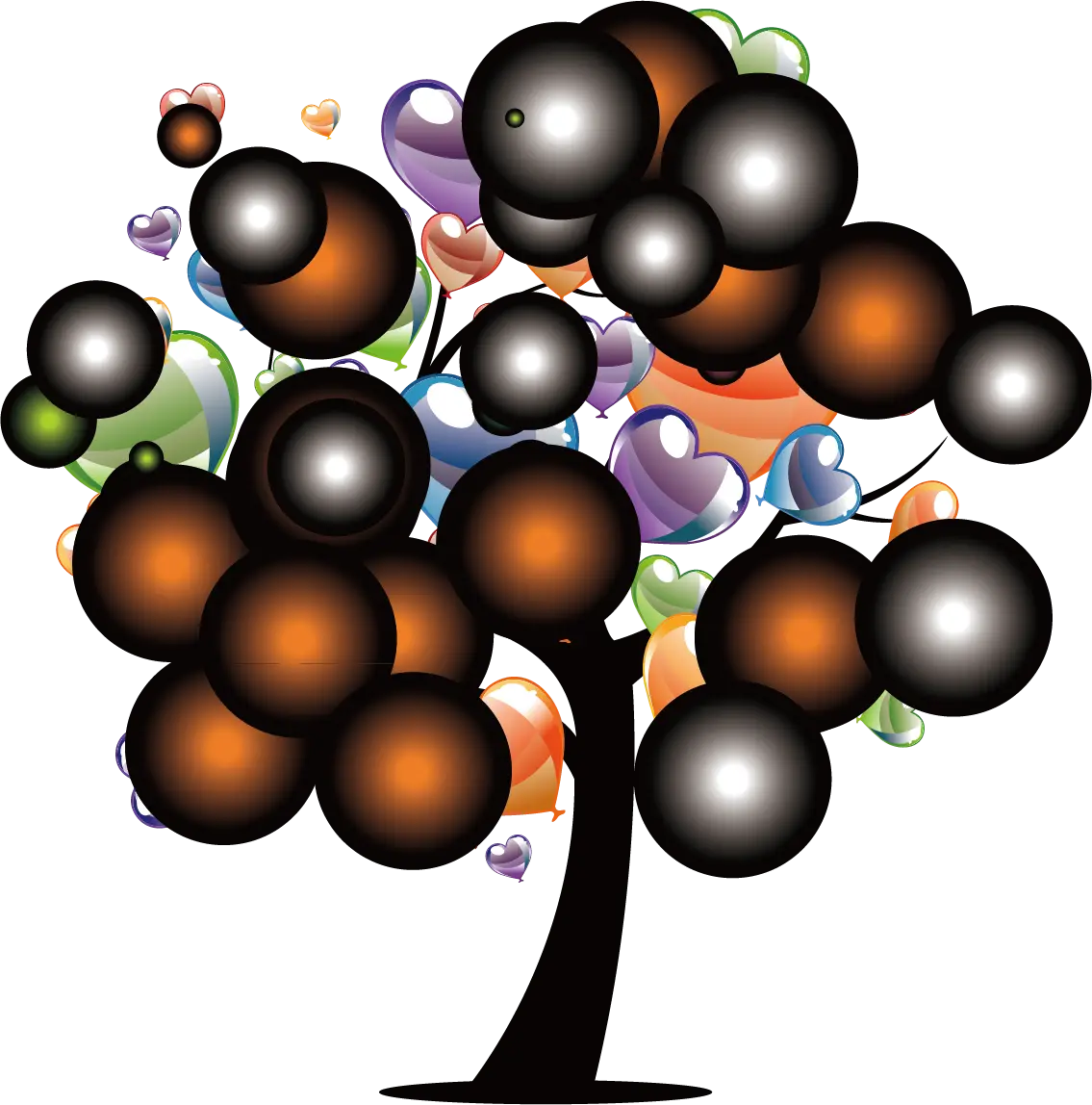 Colorful Tree with Balloons and Hearts