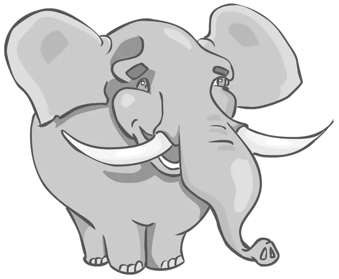 Gray Cartoon Elephant with Tusks