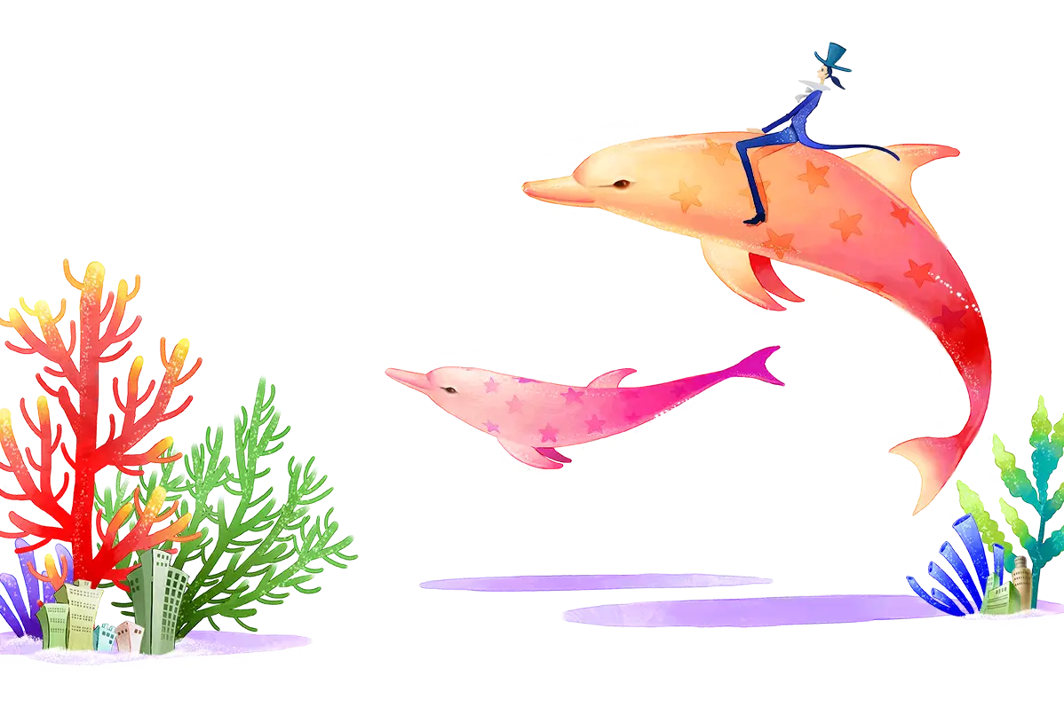 Colorful Dolphins with Rider