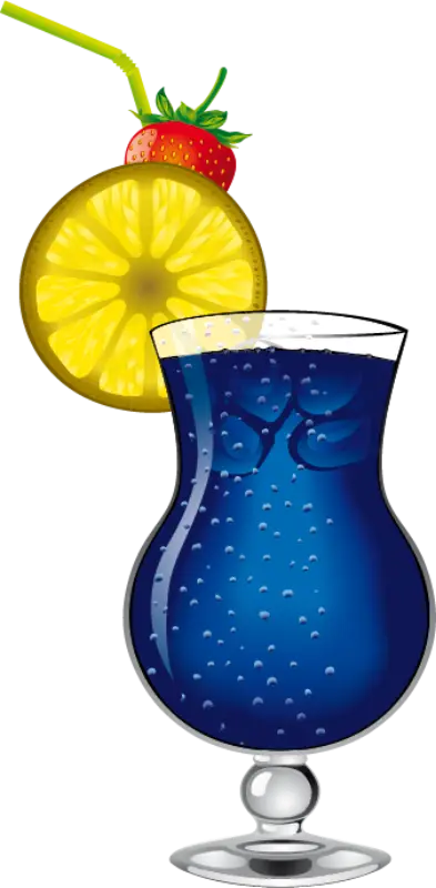 Refreshing Blue Cocktail with Lemon and Strawberry