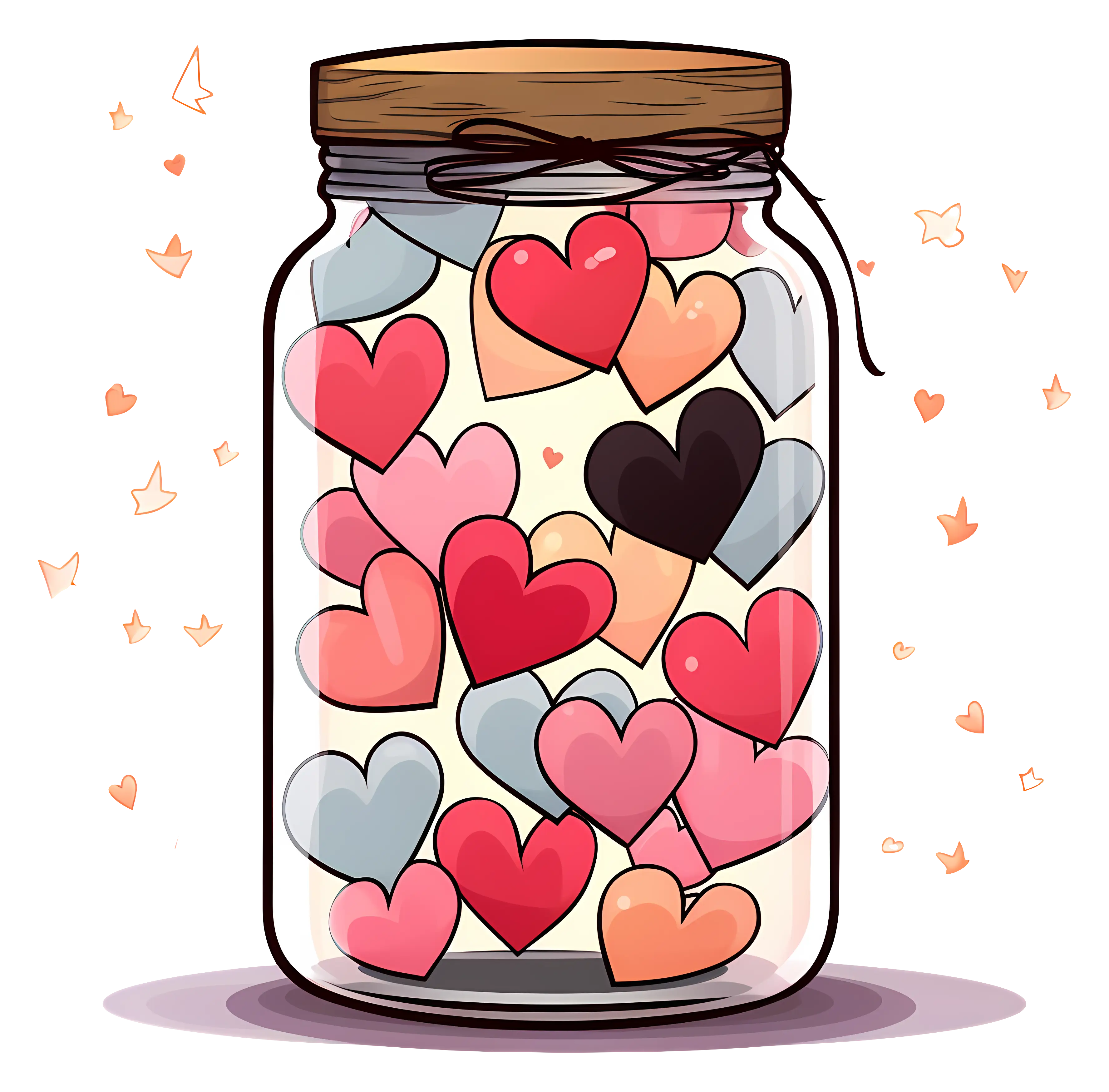 Glass Jar with Pastel and Black Hearts Illustration