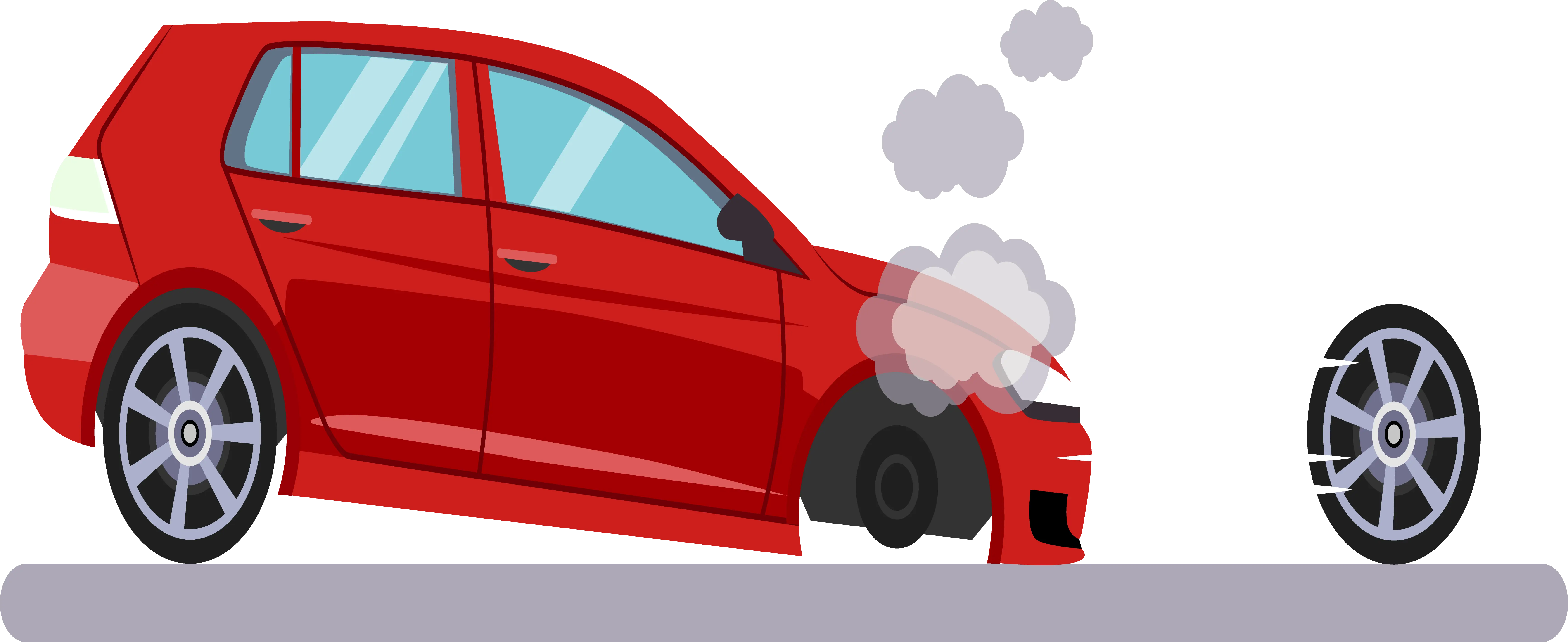 Damaged Red Car in Accident
