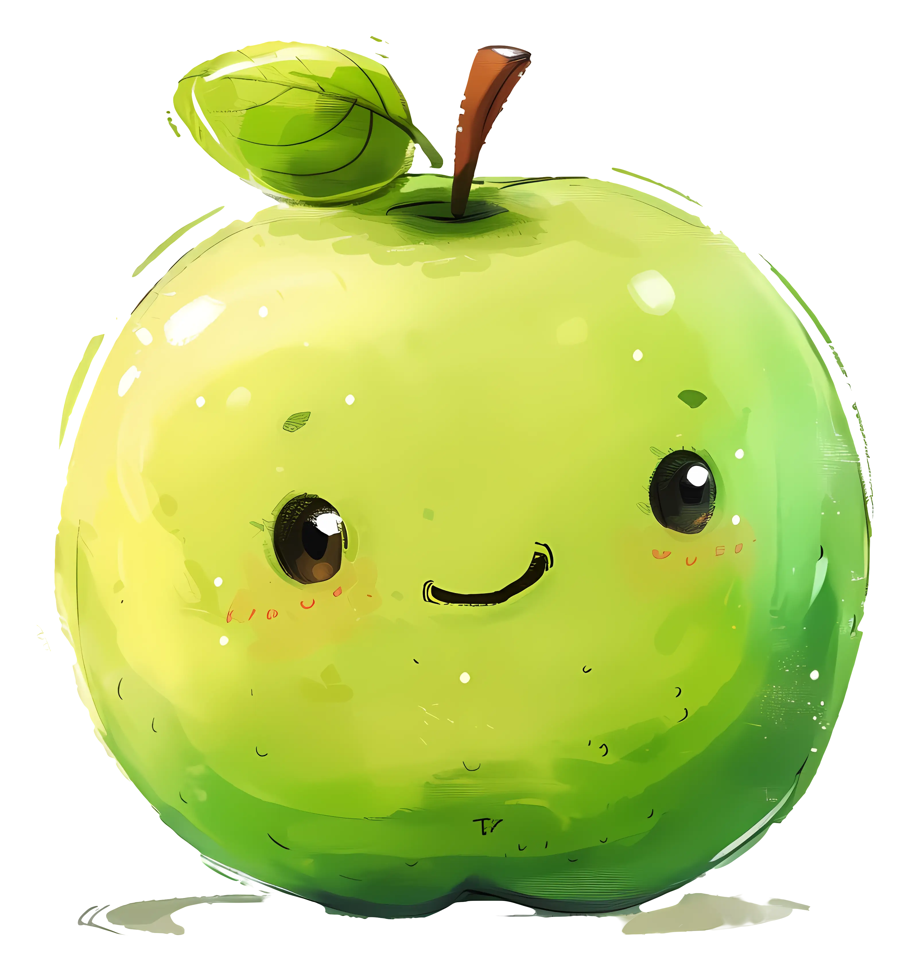 Cartoon Green Apple with Cute Face