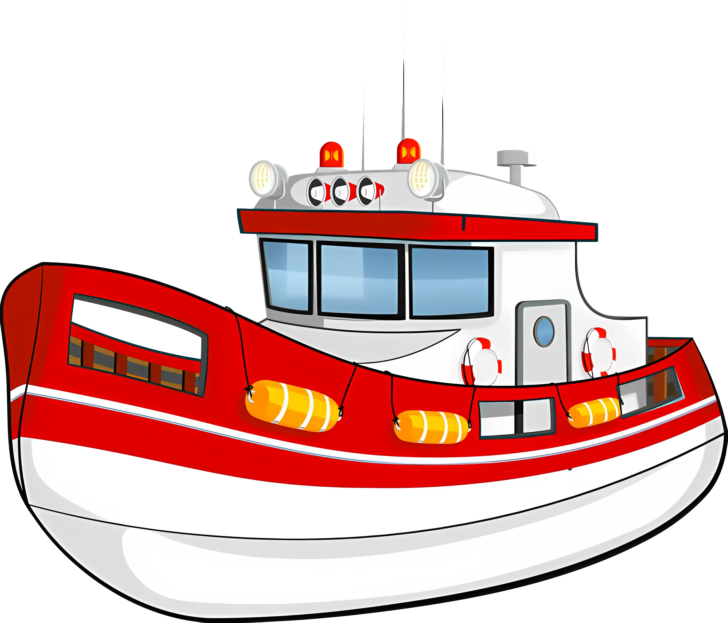 Cartoon Red and White Boat Illustration