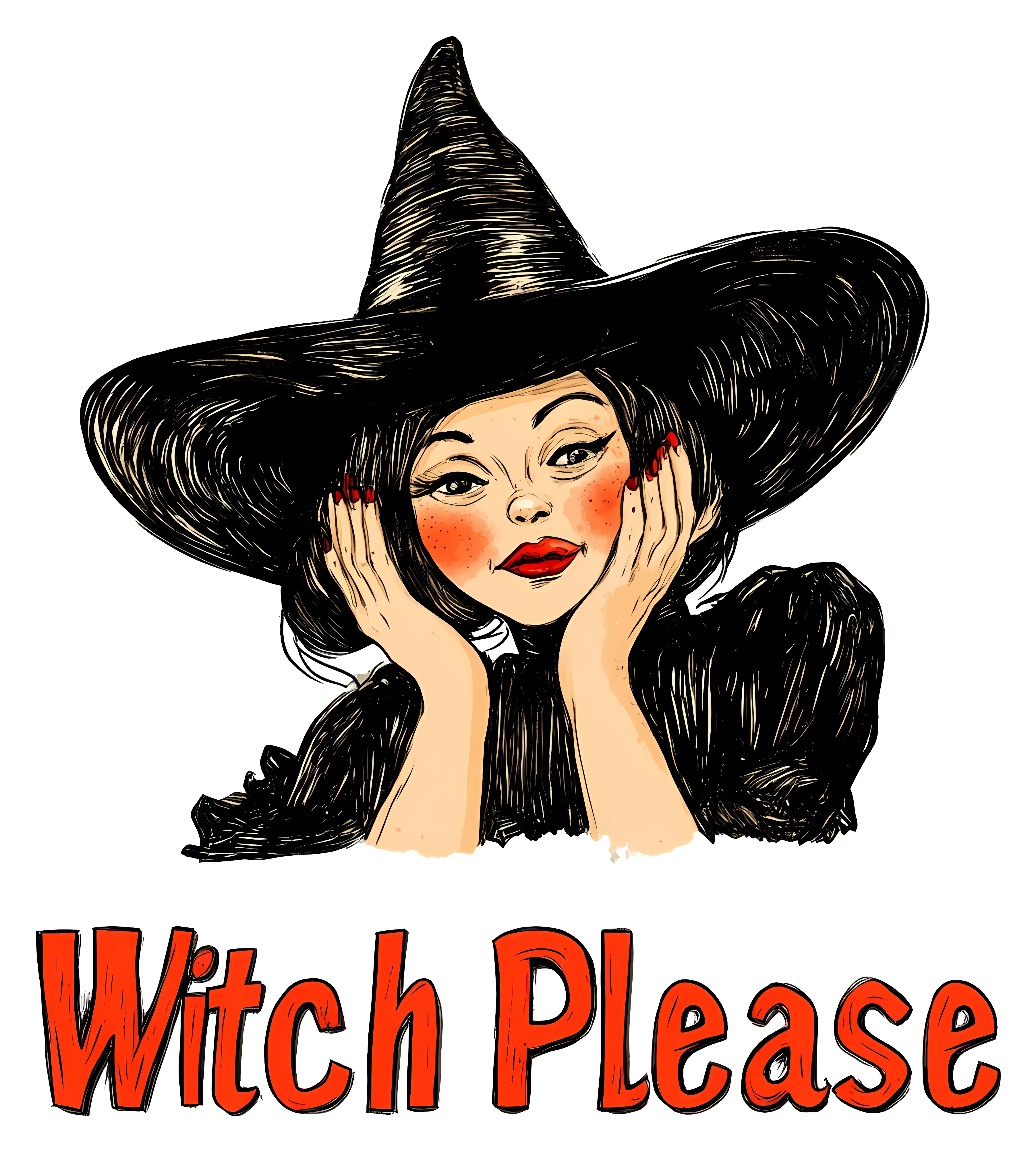 Witch Face with Hat Illustration