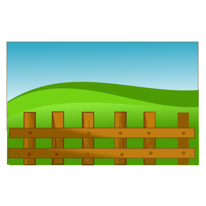 Green Hill with Wooden Fence Landscape Art