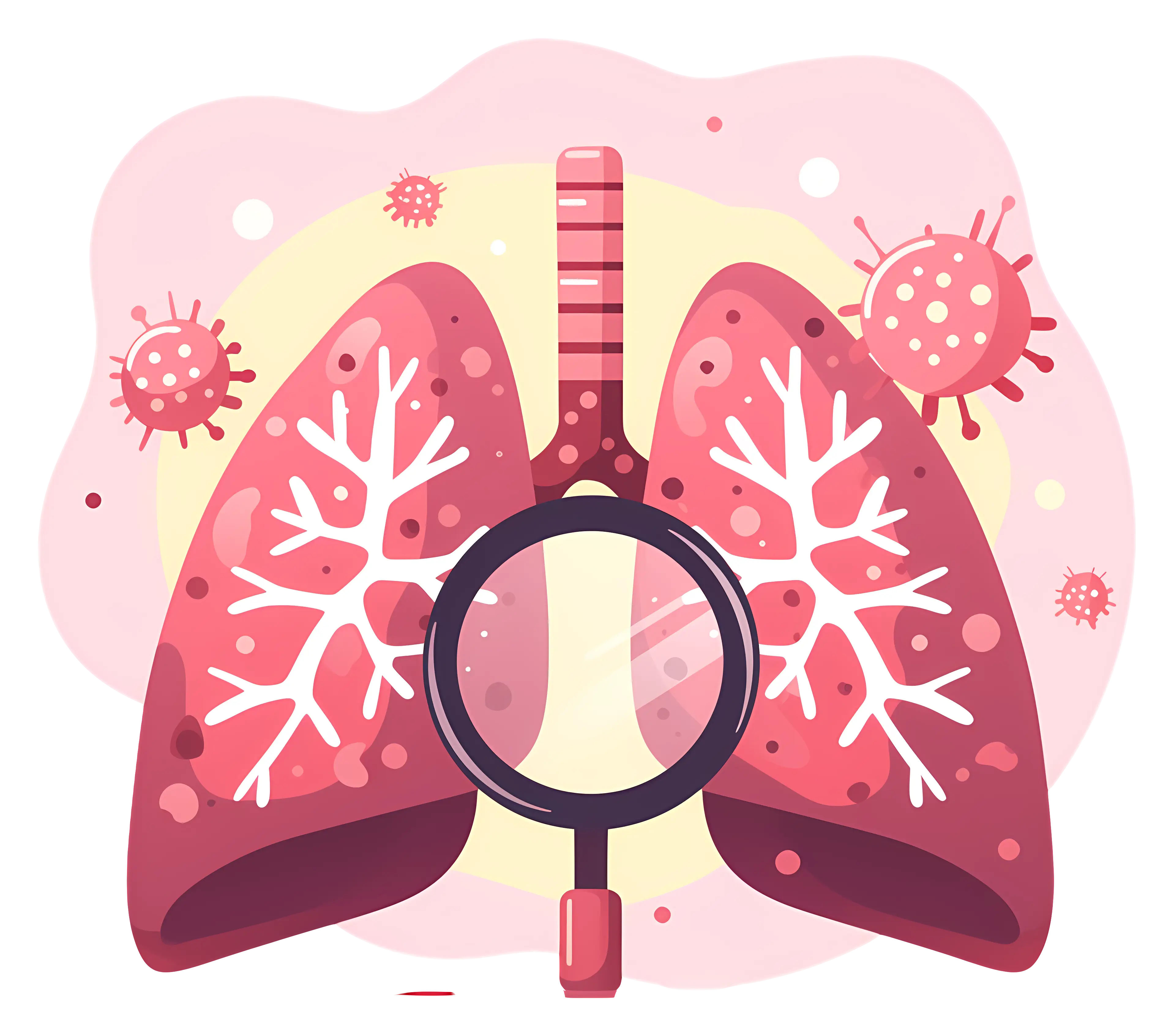 Lungs with Magnifier and Virus Symptoms Illustration