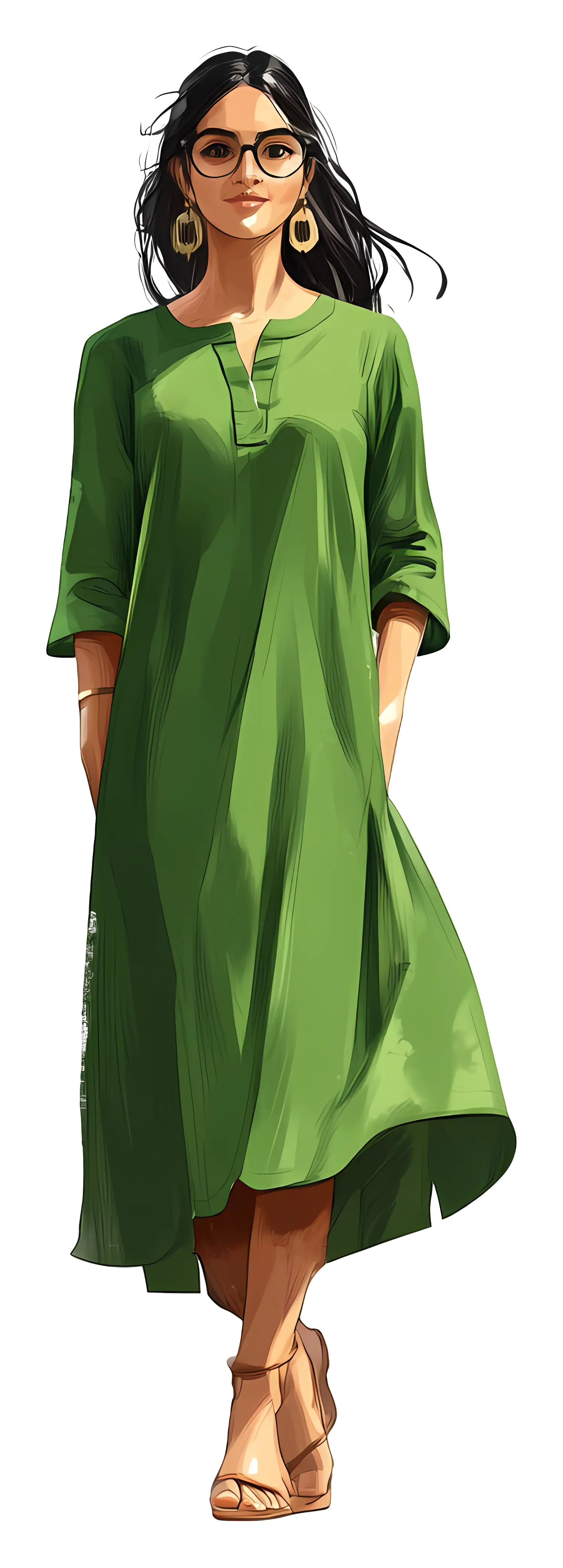 Stylish Woman in Green Dress