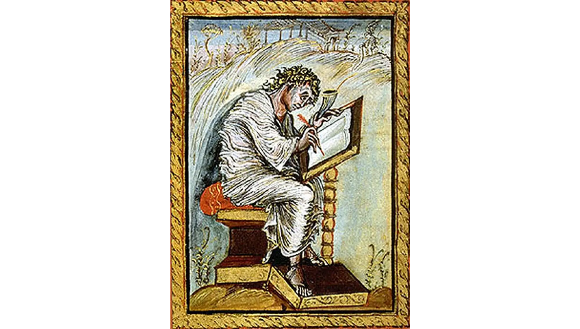 Medieval Scribe Writing a Manuscript