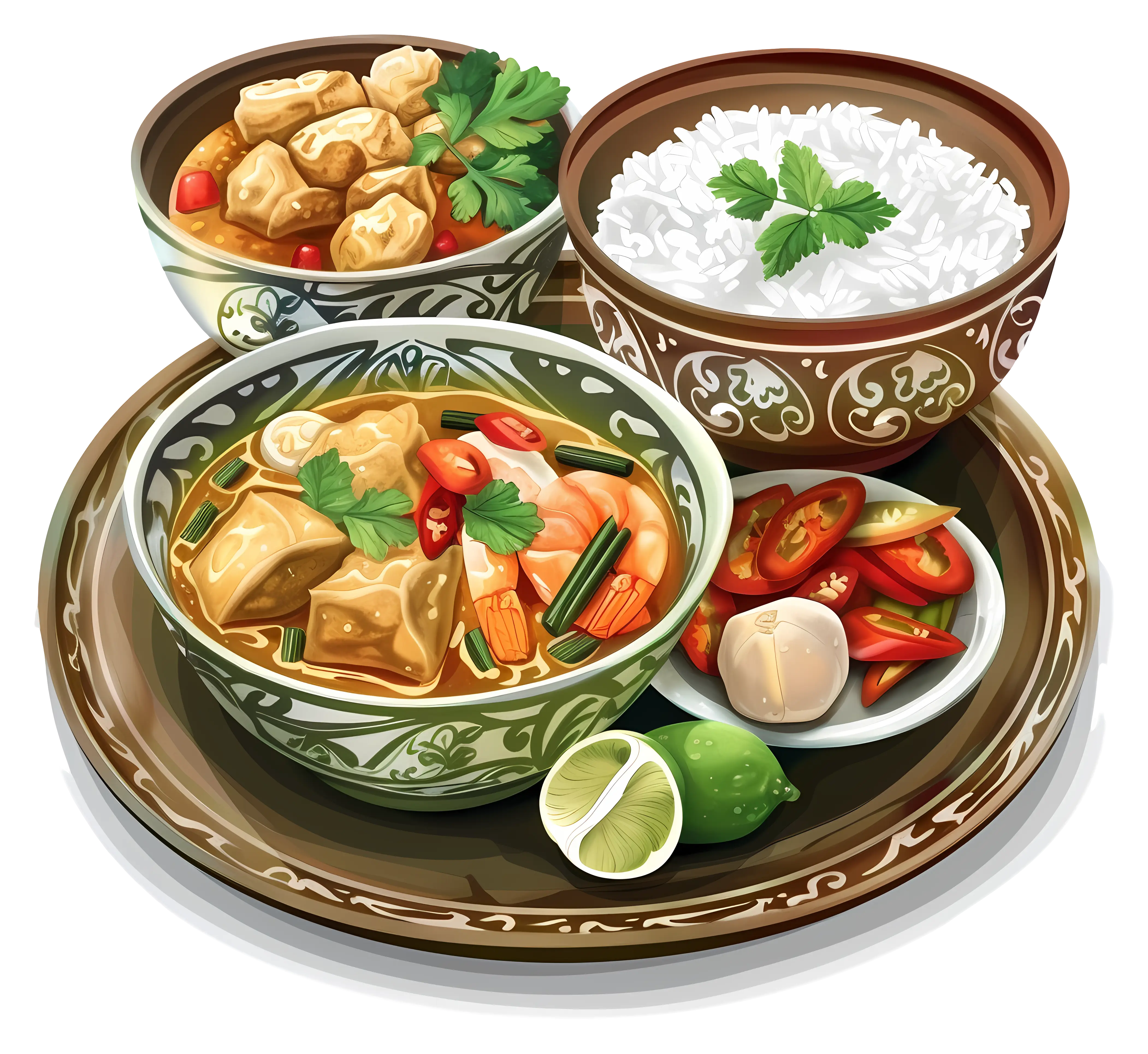 Thai Food with Rice and Soup