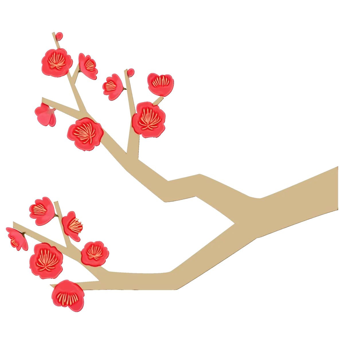 Red Plum Blossom on a Branch Illustration