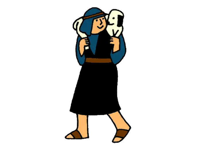 Cartoon Shepherd Carrying Sheep