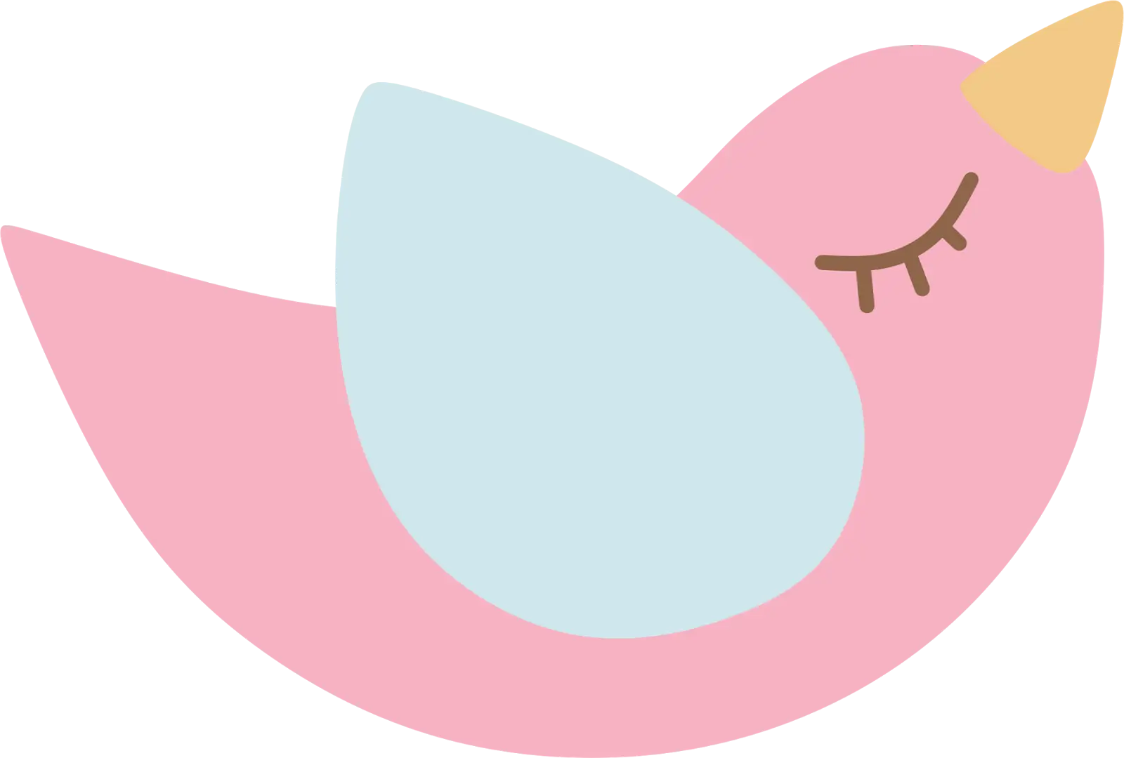 Cute Pink Cartoon Bird with Closed Eye