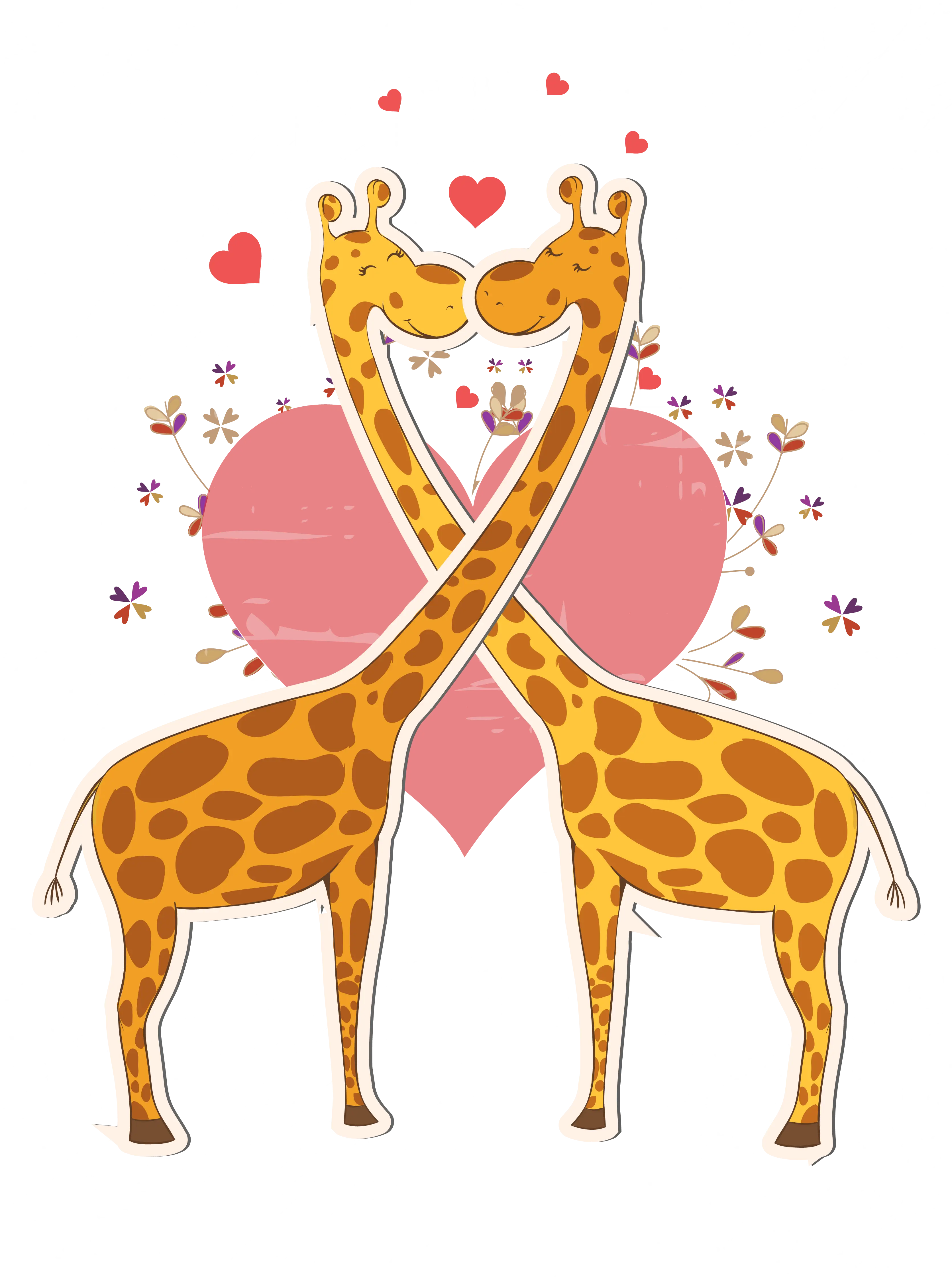 Giraffes in Love with Hearts