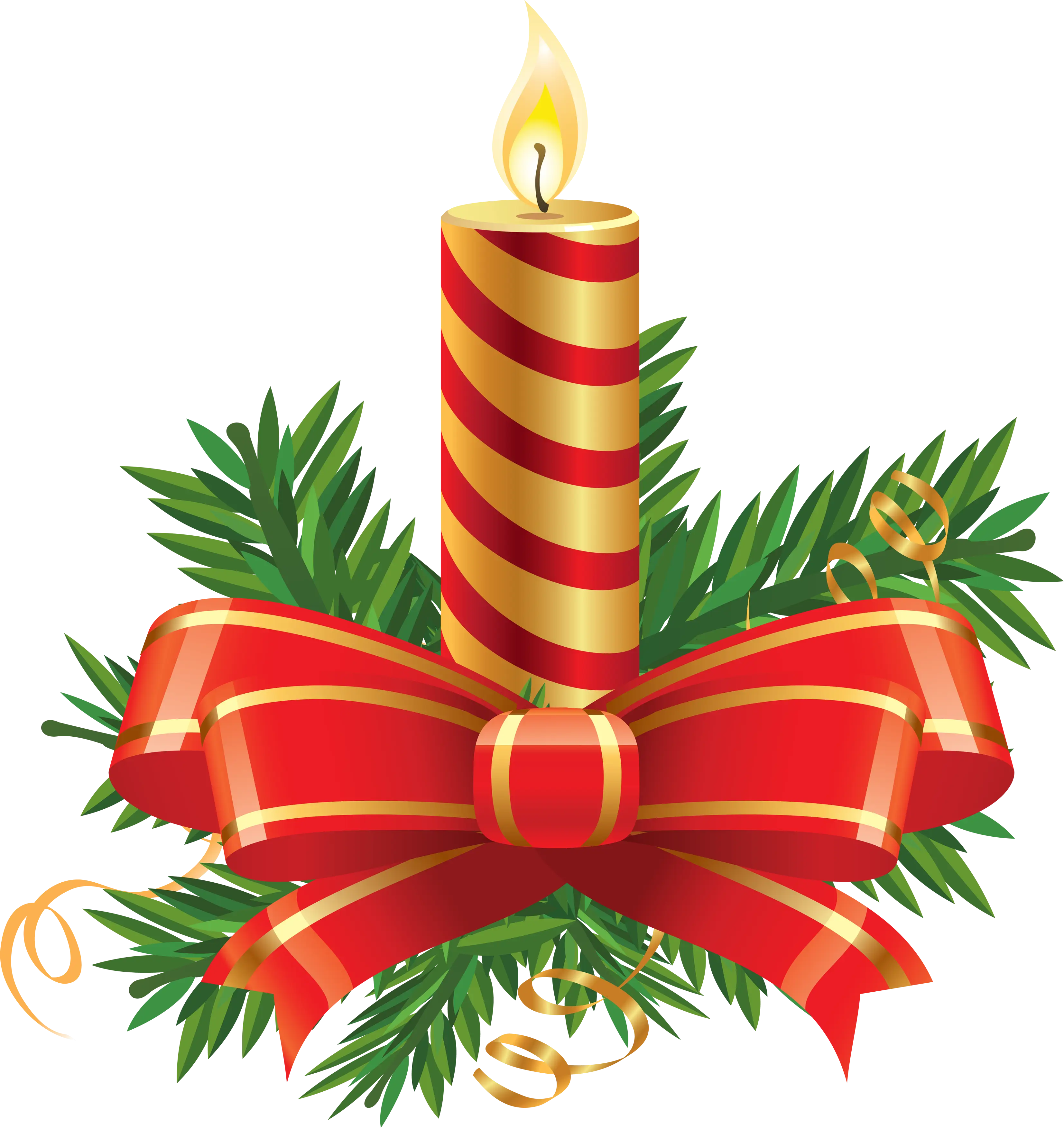 Golden Striped Candle with Festive Red Ribbon