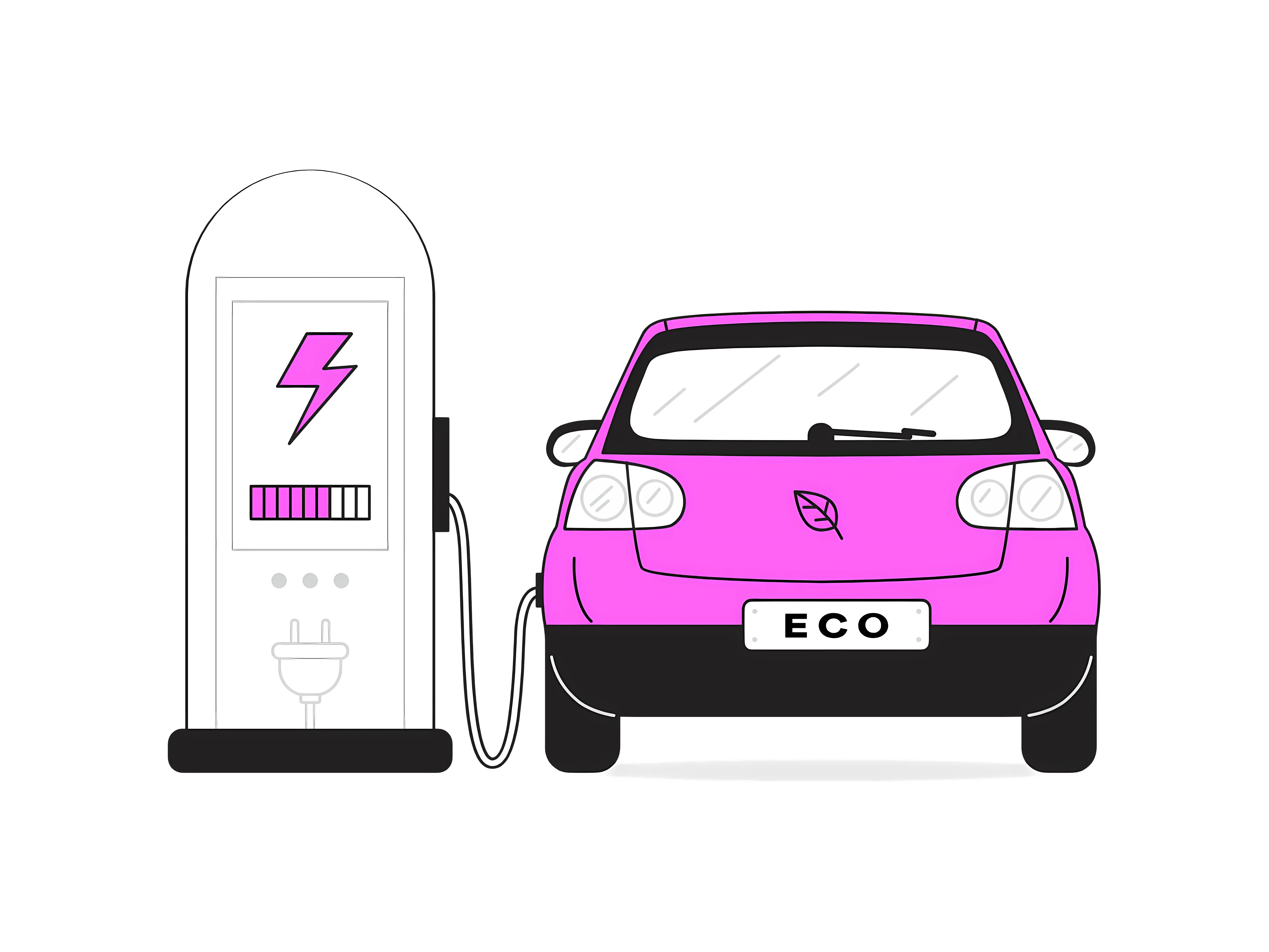 Pink Eco Car with Electric Charging Station