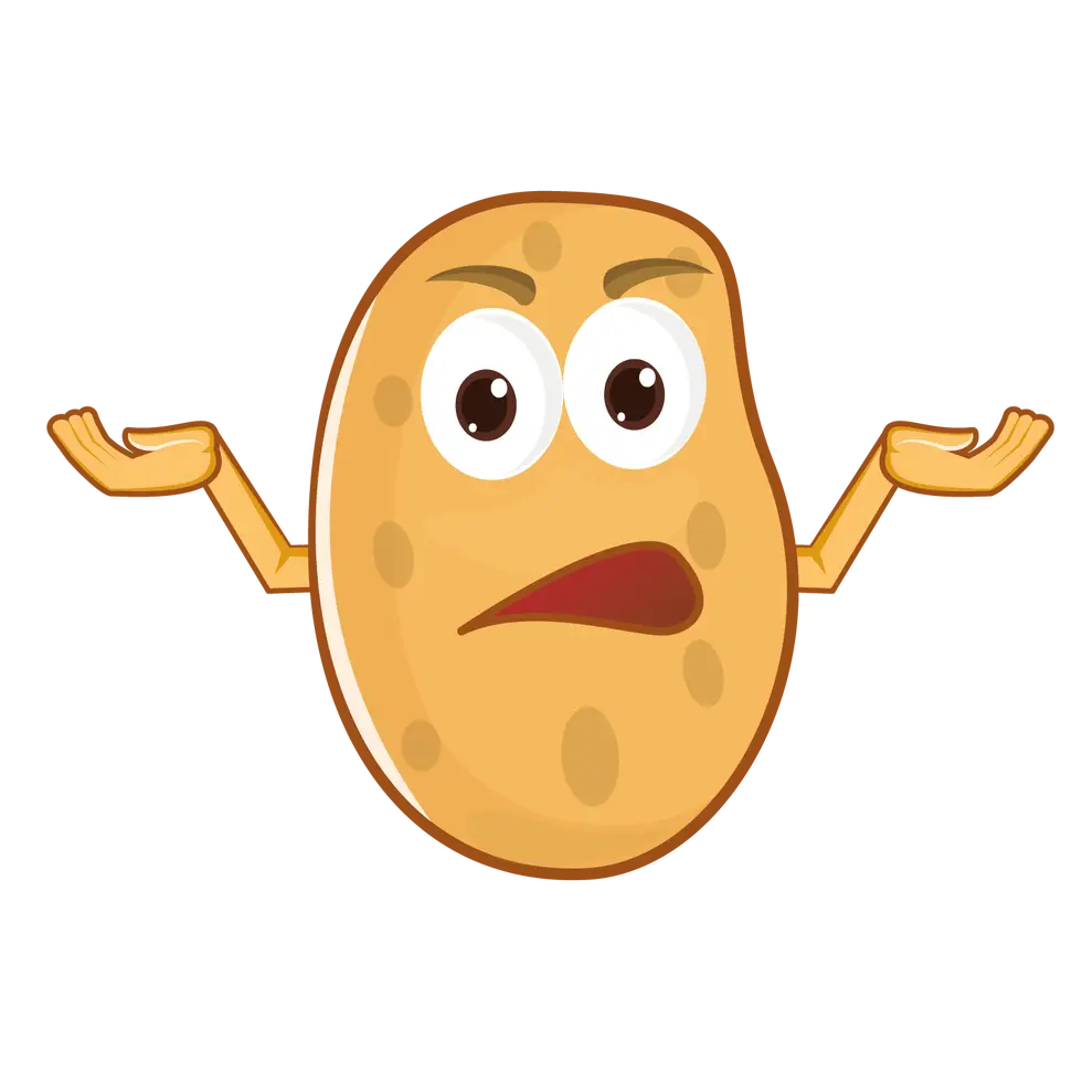 Funny Potato Cartoon Character with Confused Expression