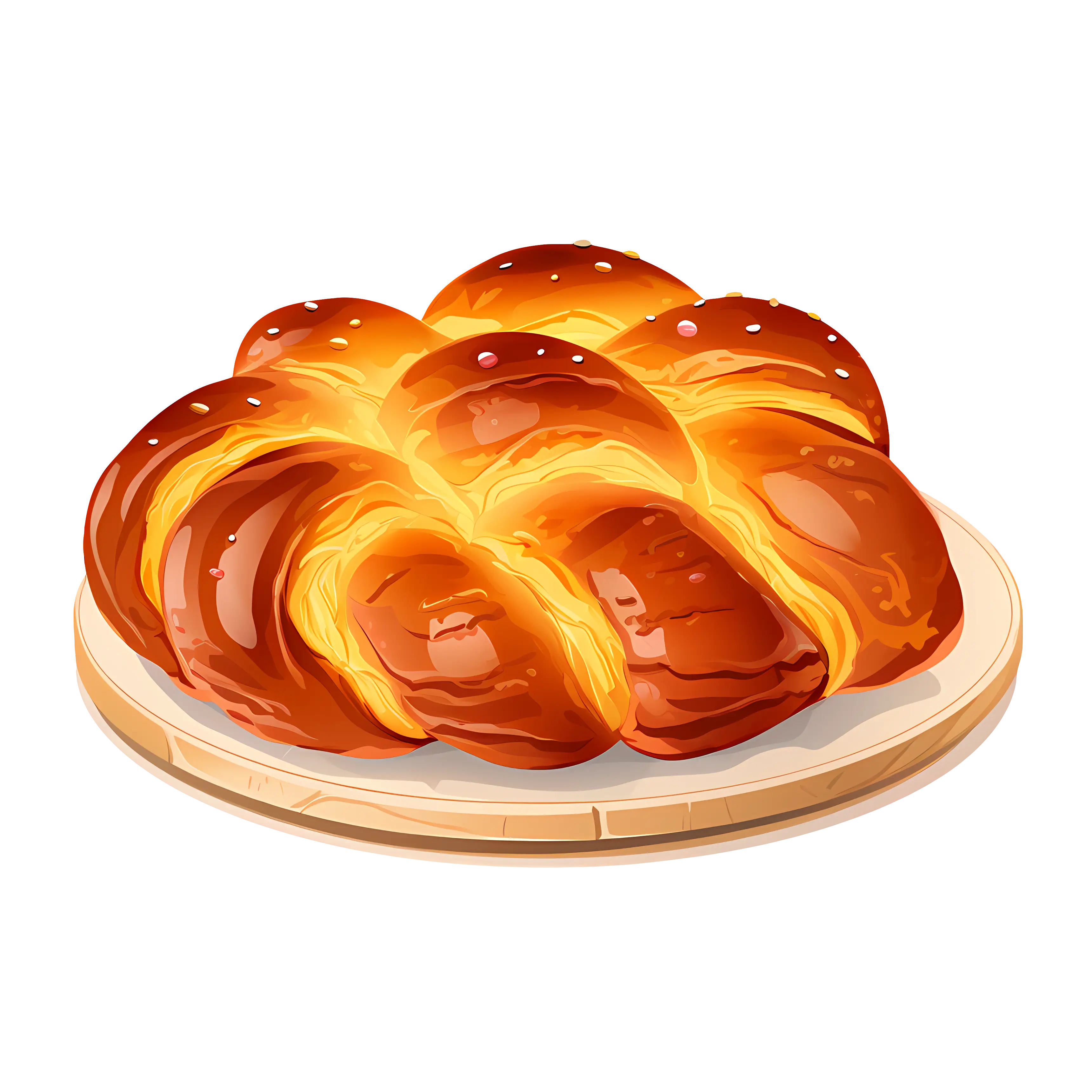 Braided Golden Bread on Wooden Plate