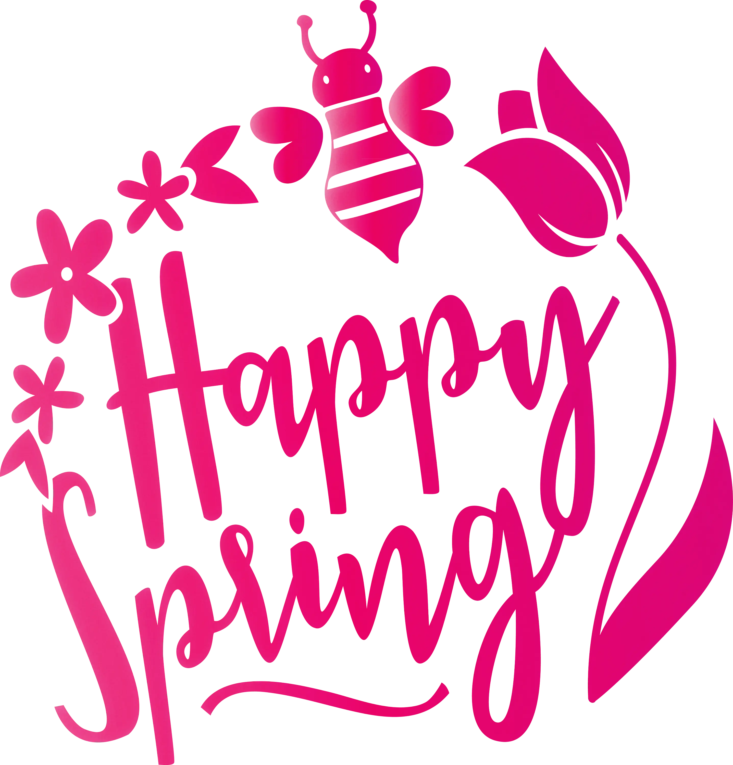 Happy Spring Text with Bee Graphic