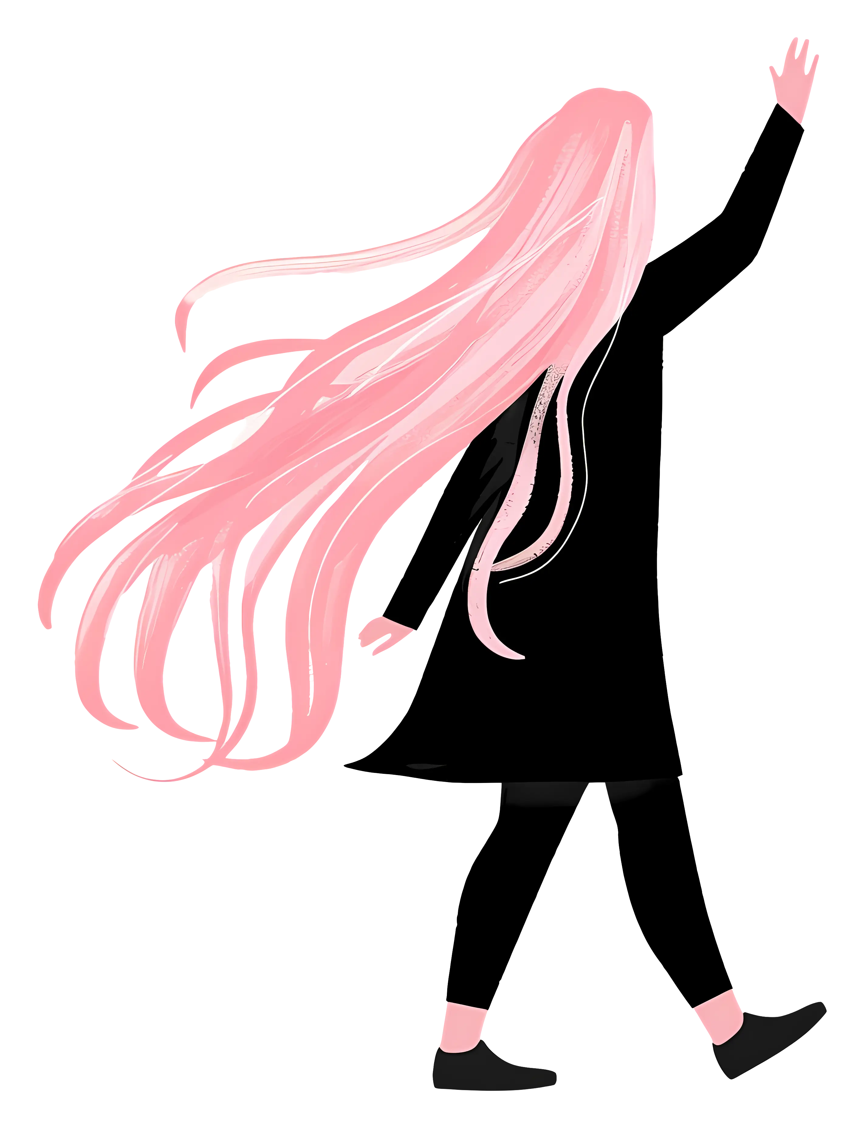 Girl with Flowing Pink Hair and Black Outfit Illustration