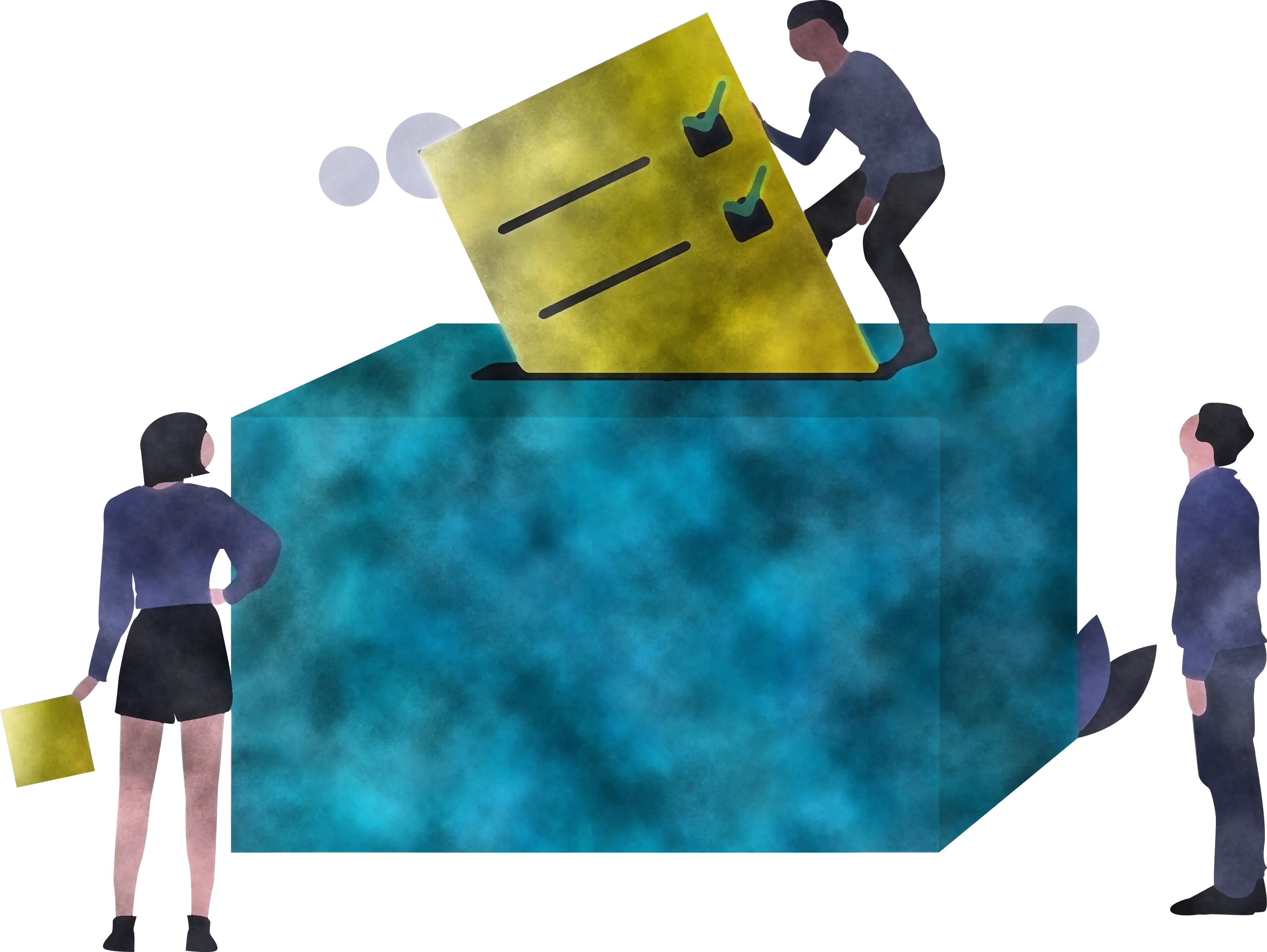Illustration of Voting Ballot Box and Voters