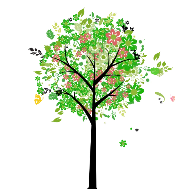 Colorful Tree with Flowers and Leaves