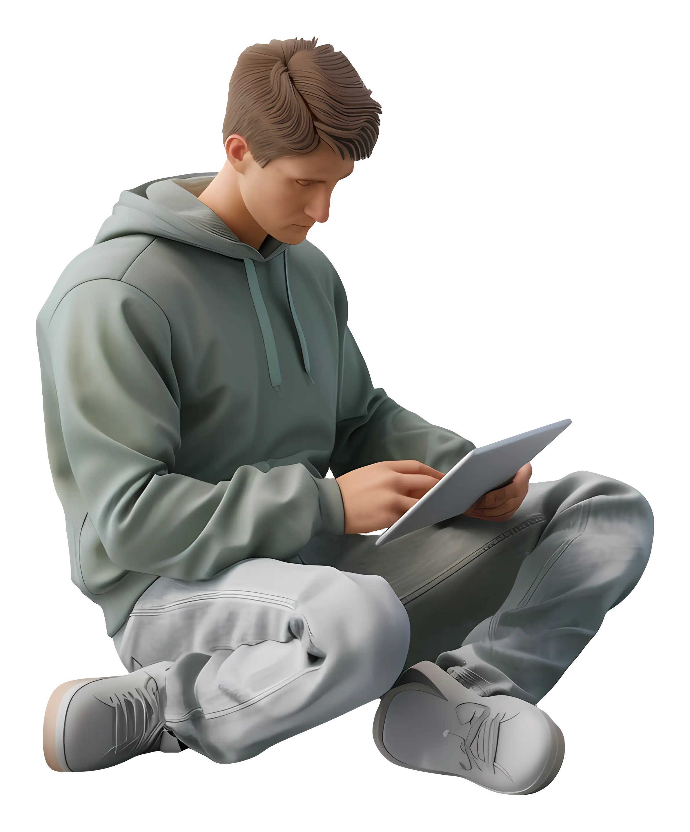 Man Sitting and Using a Tablet