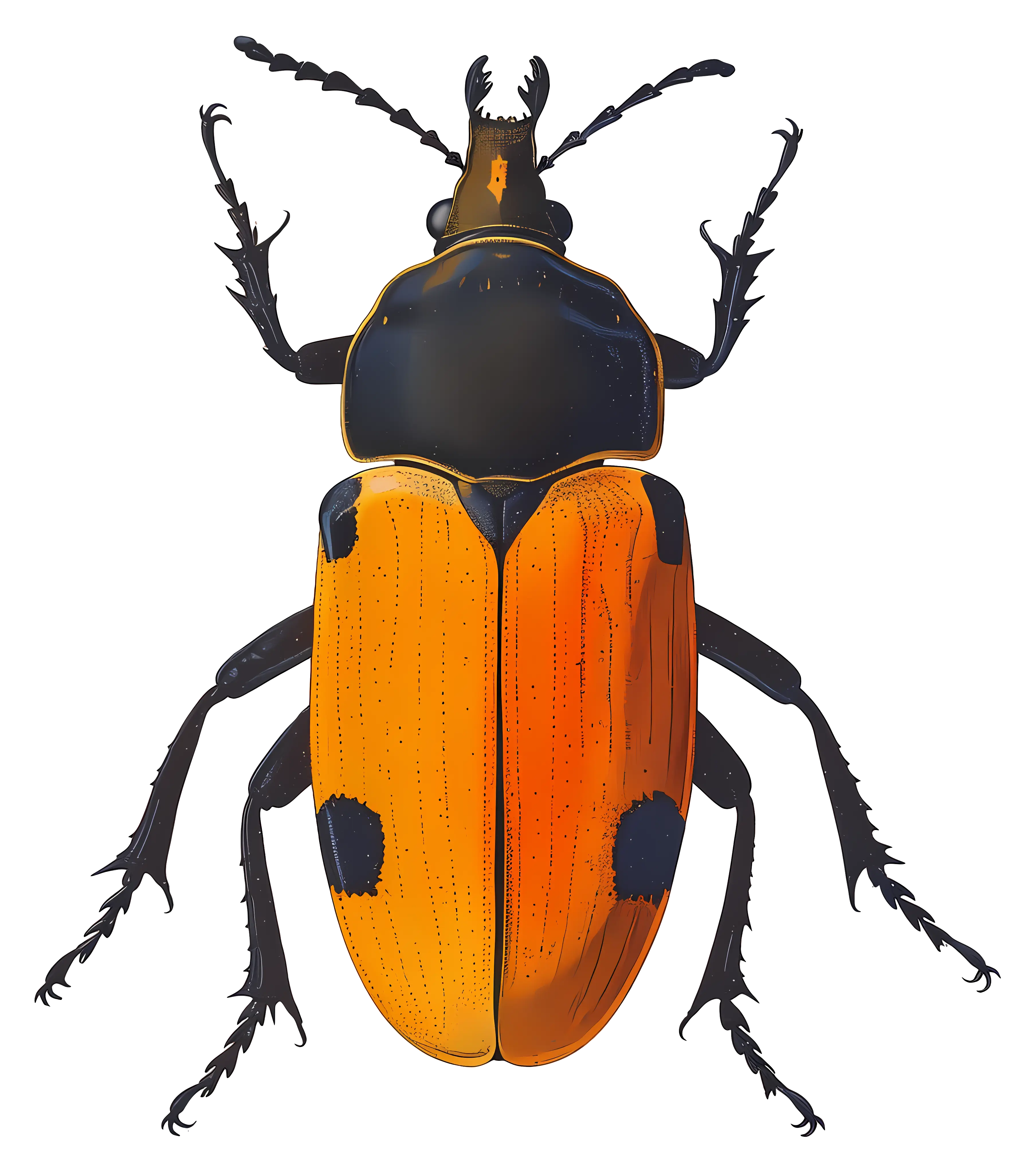 Detailed Orange and Black Beetle Illustration