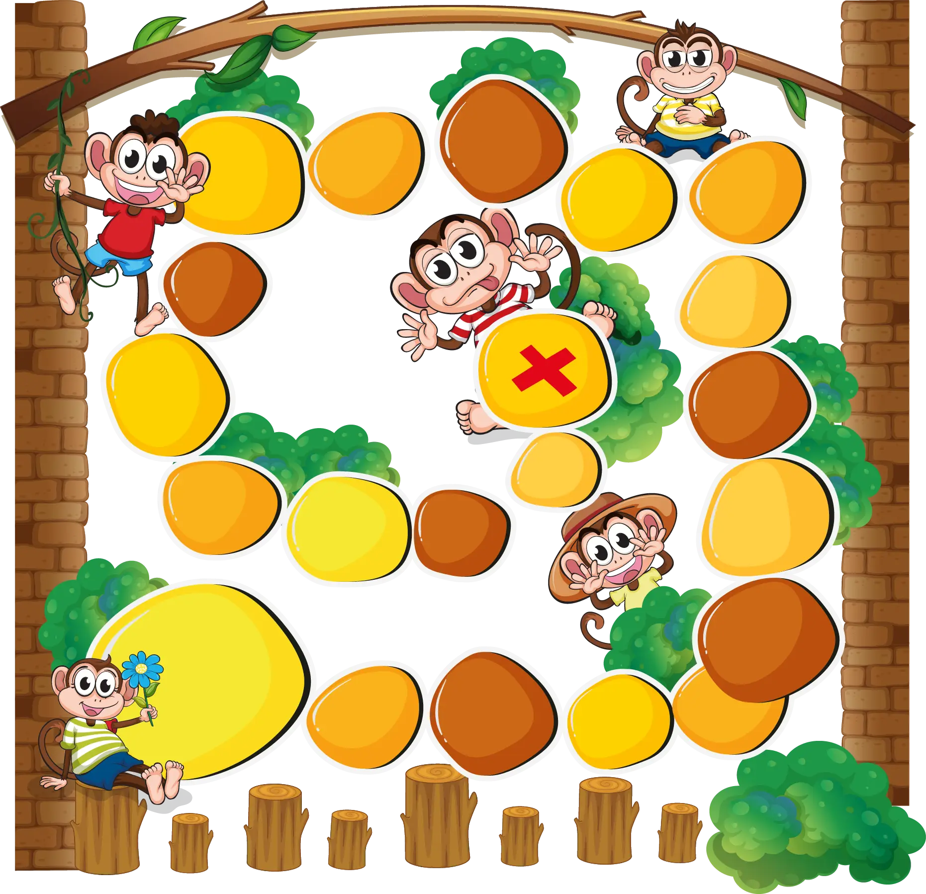 Playful Cartoon Monkeys Climbing