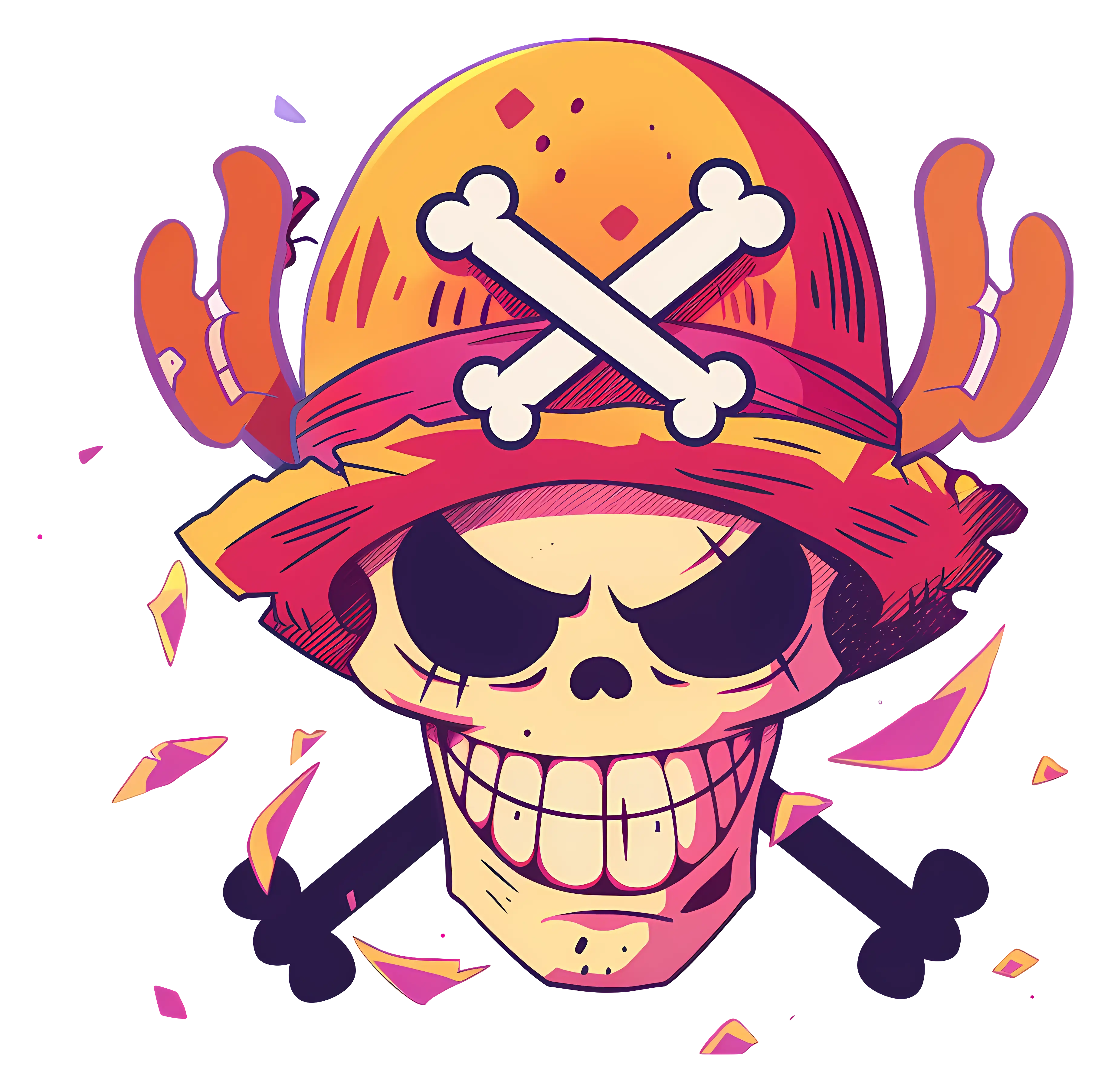 Colorful Skull with Hat and Antlers Illustration