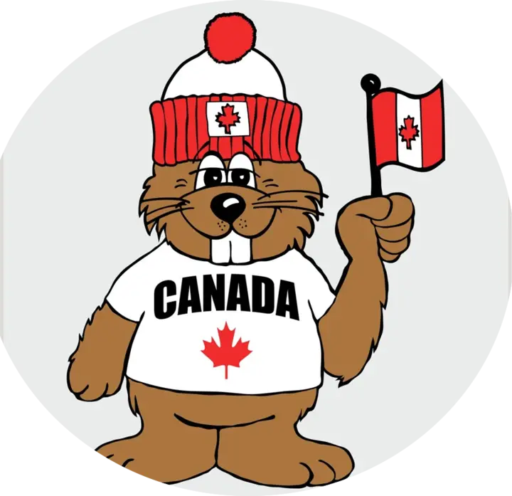 Beaver Holding Canada Flag Cartoon