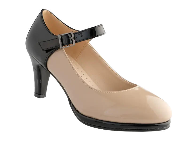 Beige and Black High-Heeled Shoe
